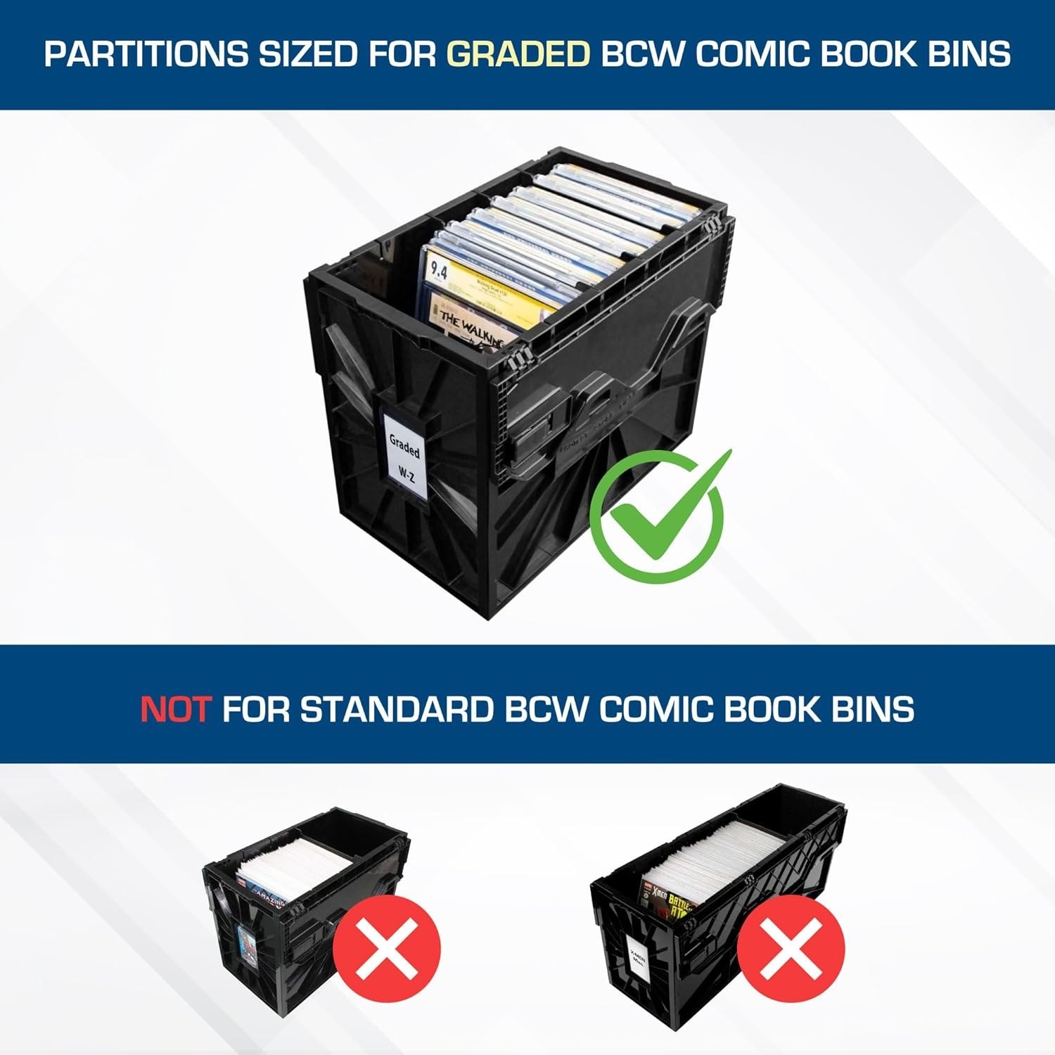 Graded Comic Bin Partitions - Black, 3 Pack | Exclusive Organizer Graded Comi...