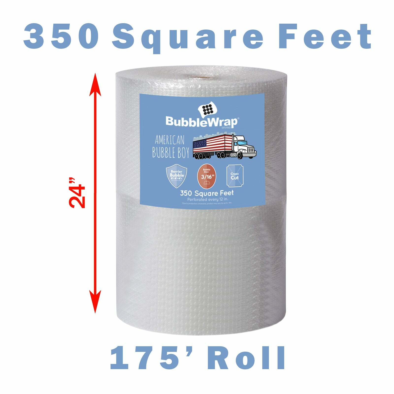 24" Small Plus (3/16) American Bubble Boy Bubble Wrap - 350 Square feet