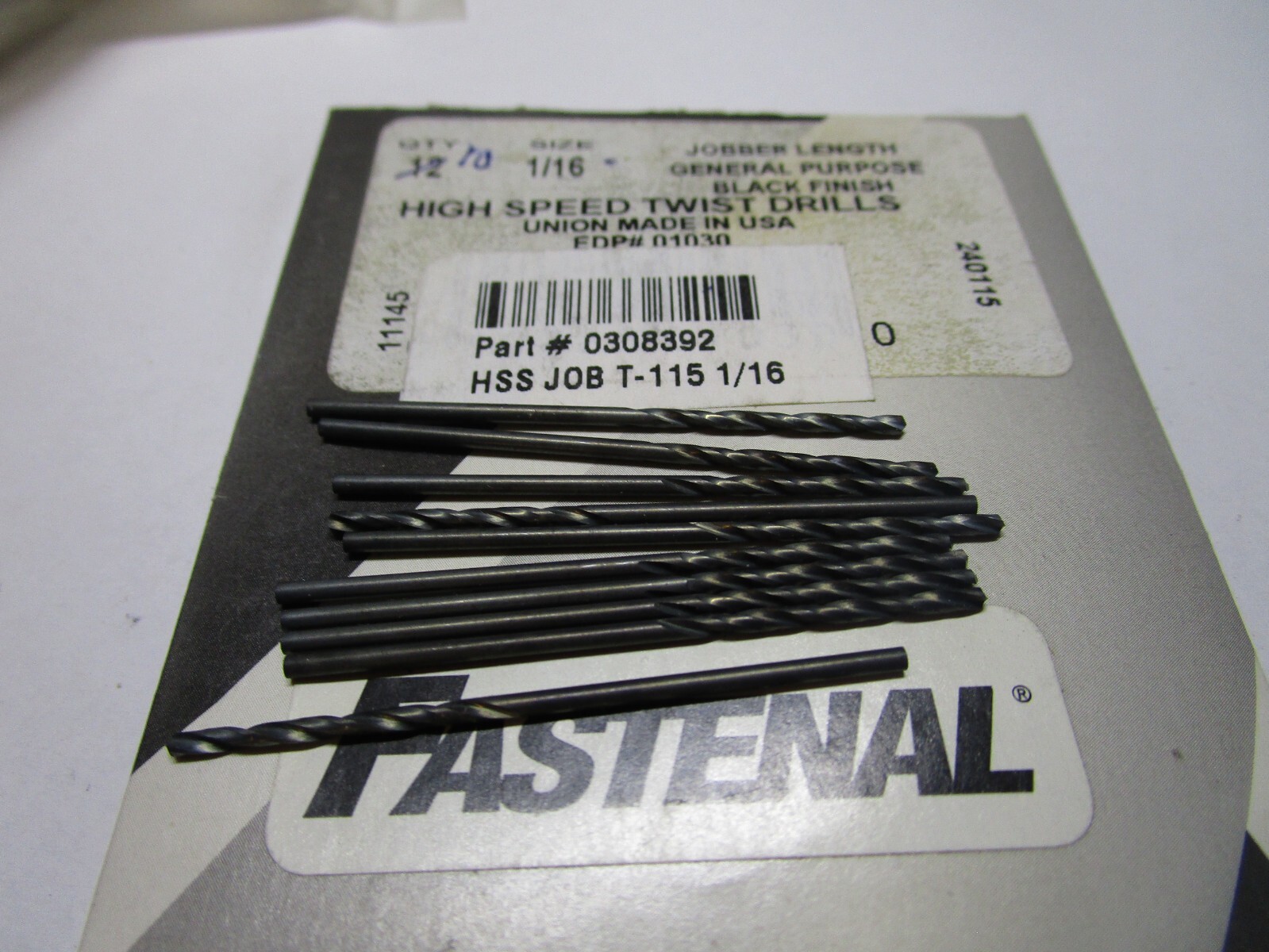 1/16" x 1-7/8" OAL 118 Black Oxide High Speed Steel Straight Jobber Drill QTY 10