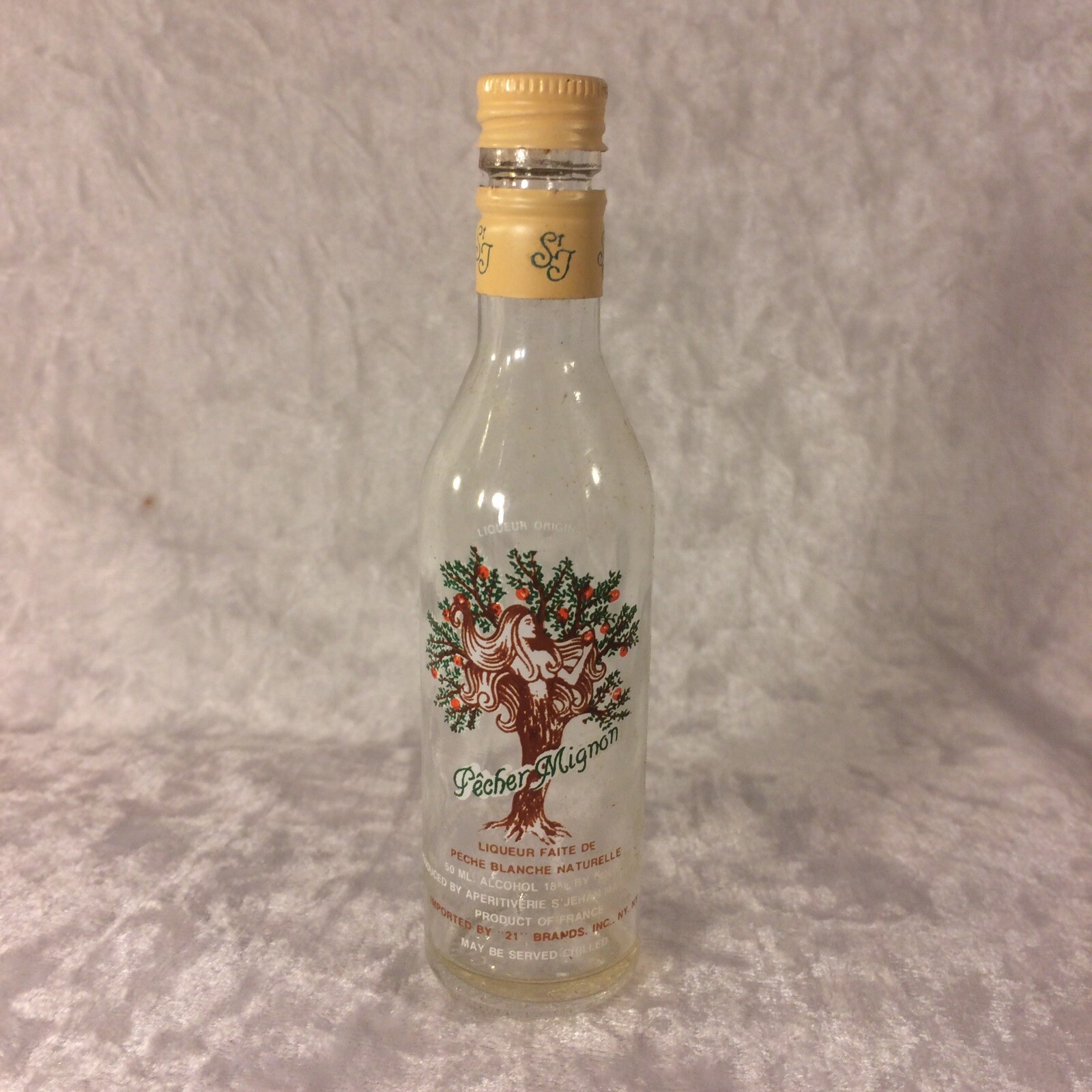 Pecher Mignon Liqueur Originale Mini Bottle Liquor 50 mL Empty Glass