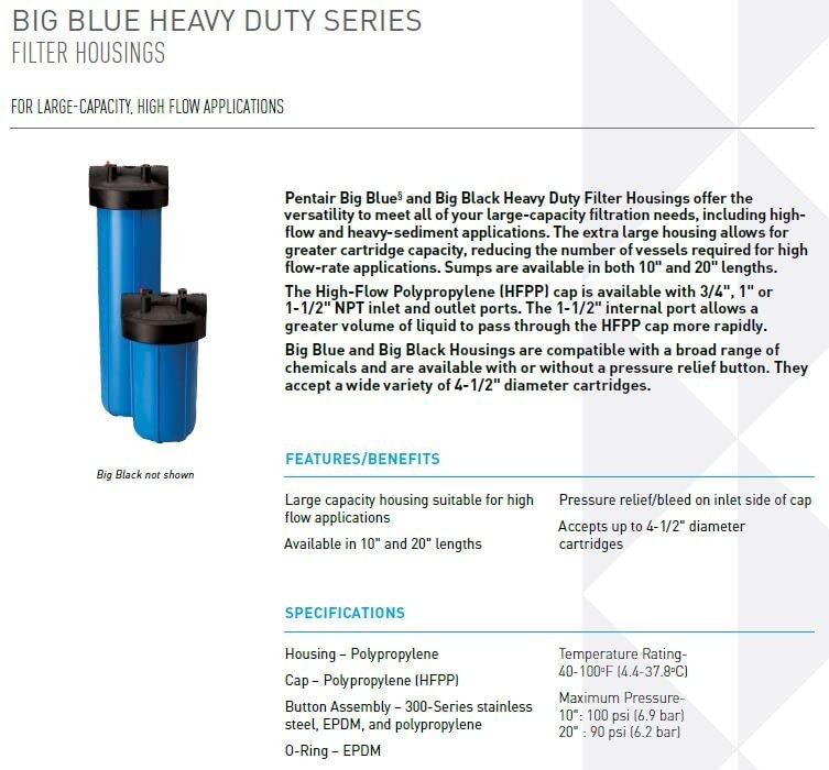 Pentair Pentek 150237 Big Blue Filter Housing, 1" NPT #10 Whole House Heavy D...