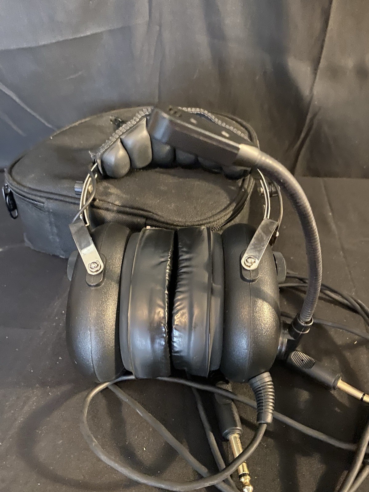 Vintage MG Pilot Headphones Aviation Headset with Microphone and Case Untested