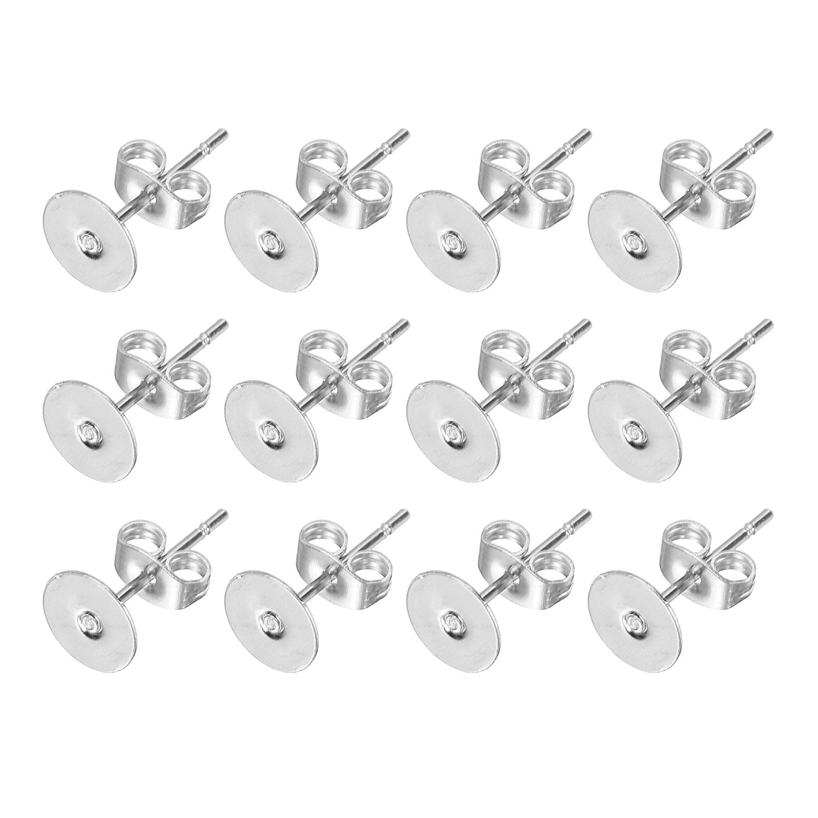 100Pcs Stud Earring Posts, 6mm Ear Pin with Butterfly Earring Backs, Silver