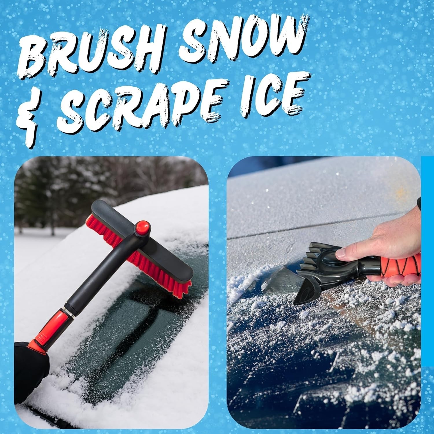 Heavy-Duty Ice Scraper with Snow Brush - Compact & Extended Design