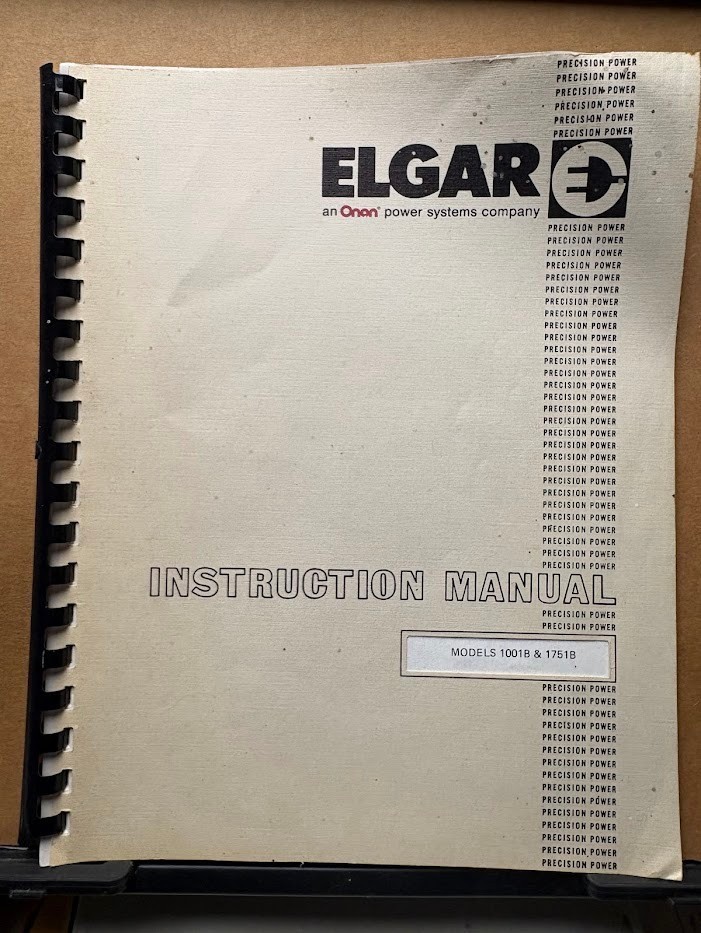 Elgar Instruction Manual 1001B 1751B Power Sources User Maintenance Parts List