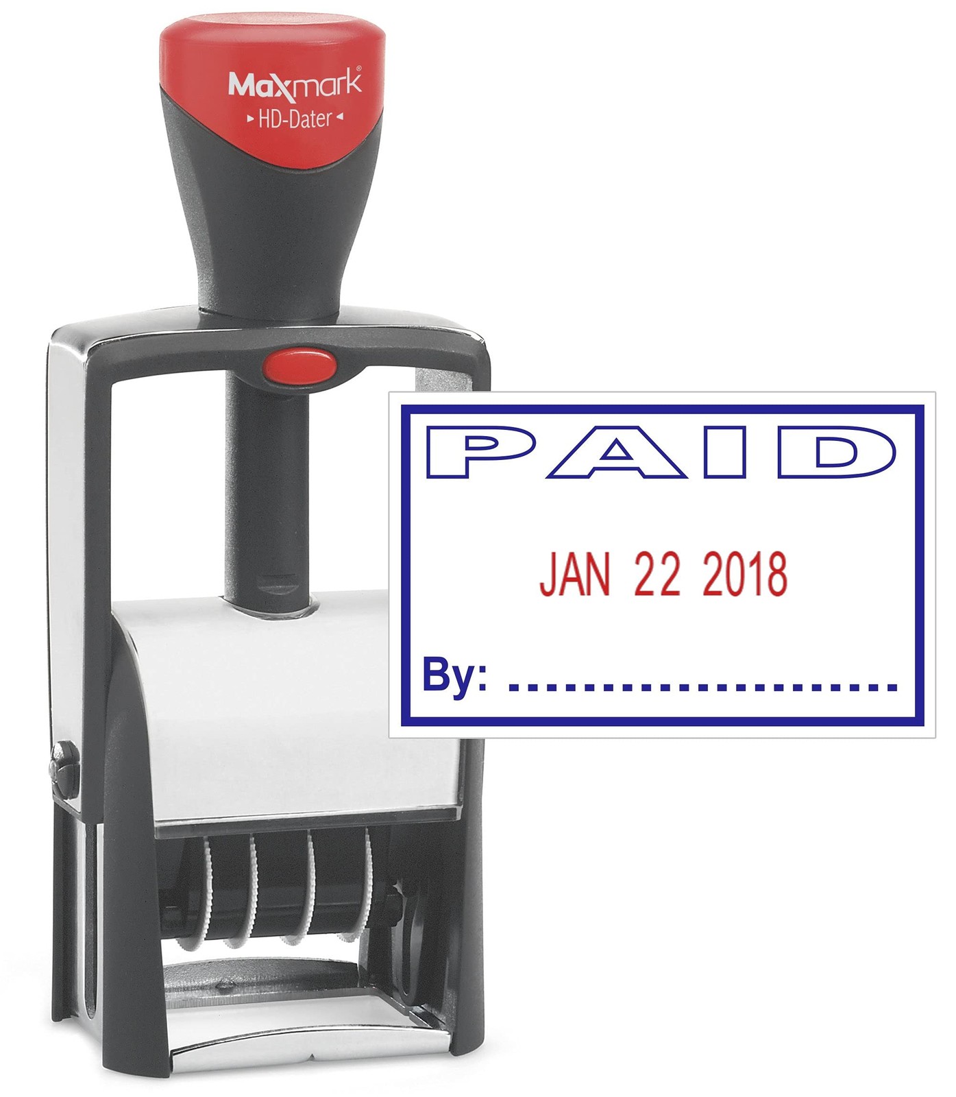 Heavy Duty Self Inking Date Stamp Phrase Paid 2 Color Blue/Red Ink