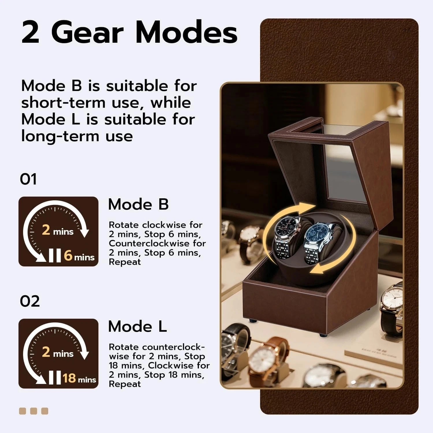 Automatic Rotation Double Watch Winder Box Leather Storage Display Case Gift