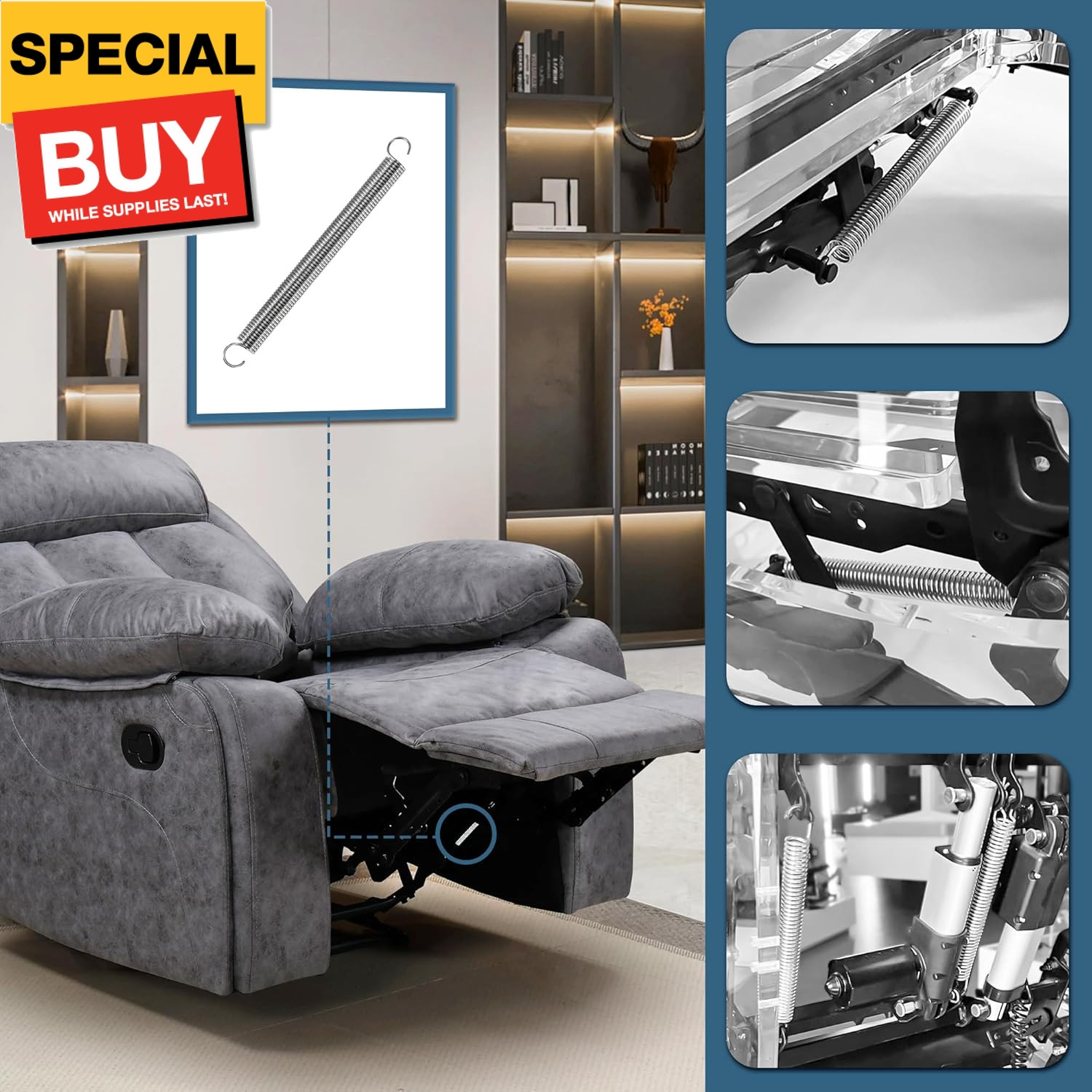 7 inch Length Recliner Spring Sofa Chair Mechanism Tension Springs Replacement P