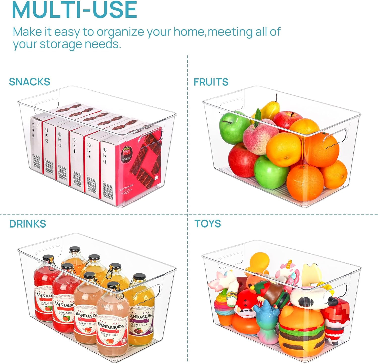 6 PCS Clear Plastic Storage Bins, Pantry Organizer Containers with Handle for...