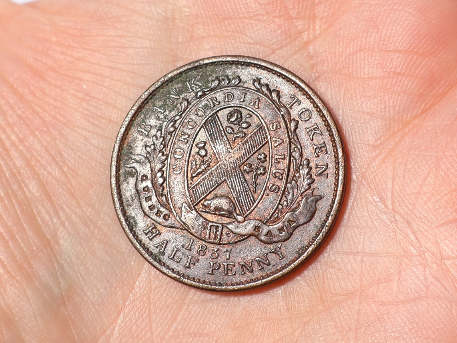 1837 Canada Province Du Bas Un Sou Half Penny Quebec Bank Token #QQ42
