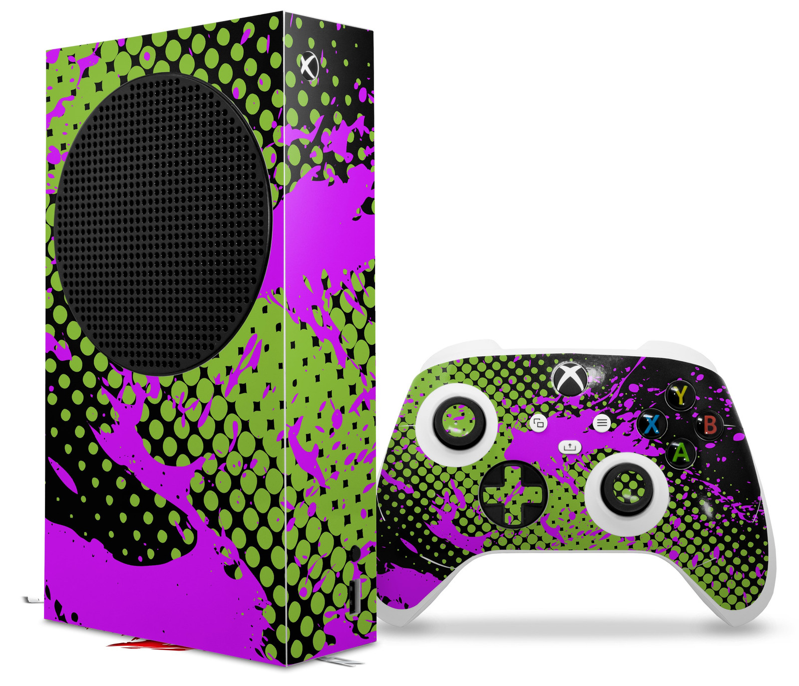 Skin Wrap for XBOX Series S Console Controller Halftone Splatter Hot Pink Green