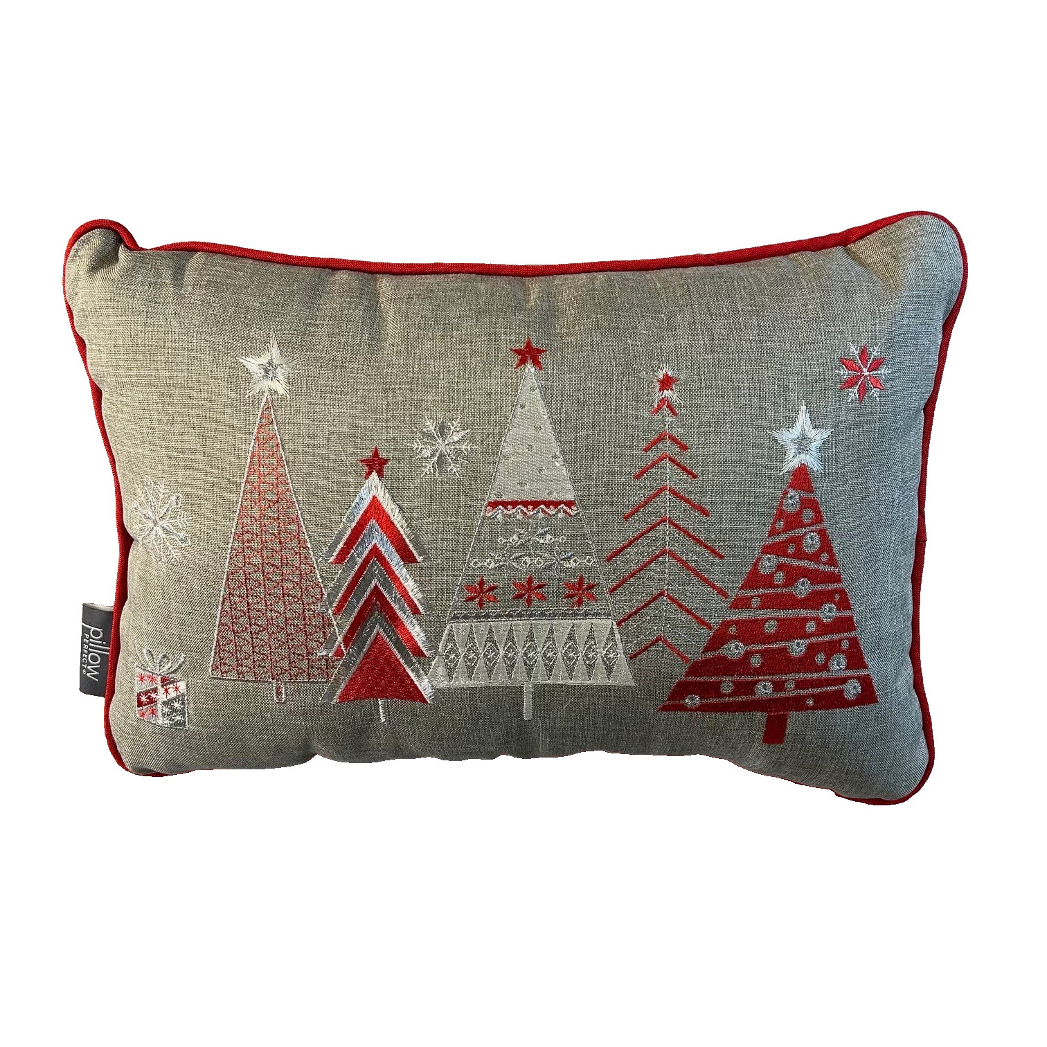 629841 Christmas Star-Topped Trees Decorative Lumbar Pillow 12" x 18" Gray