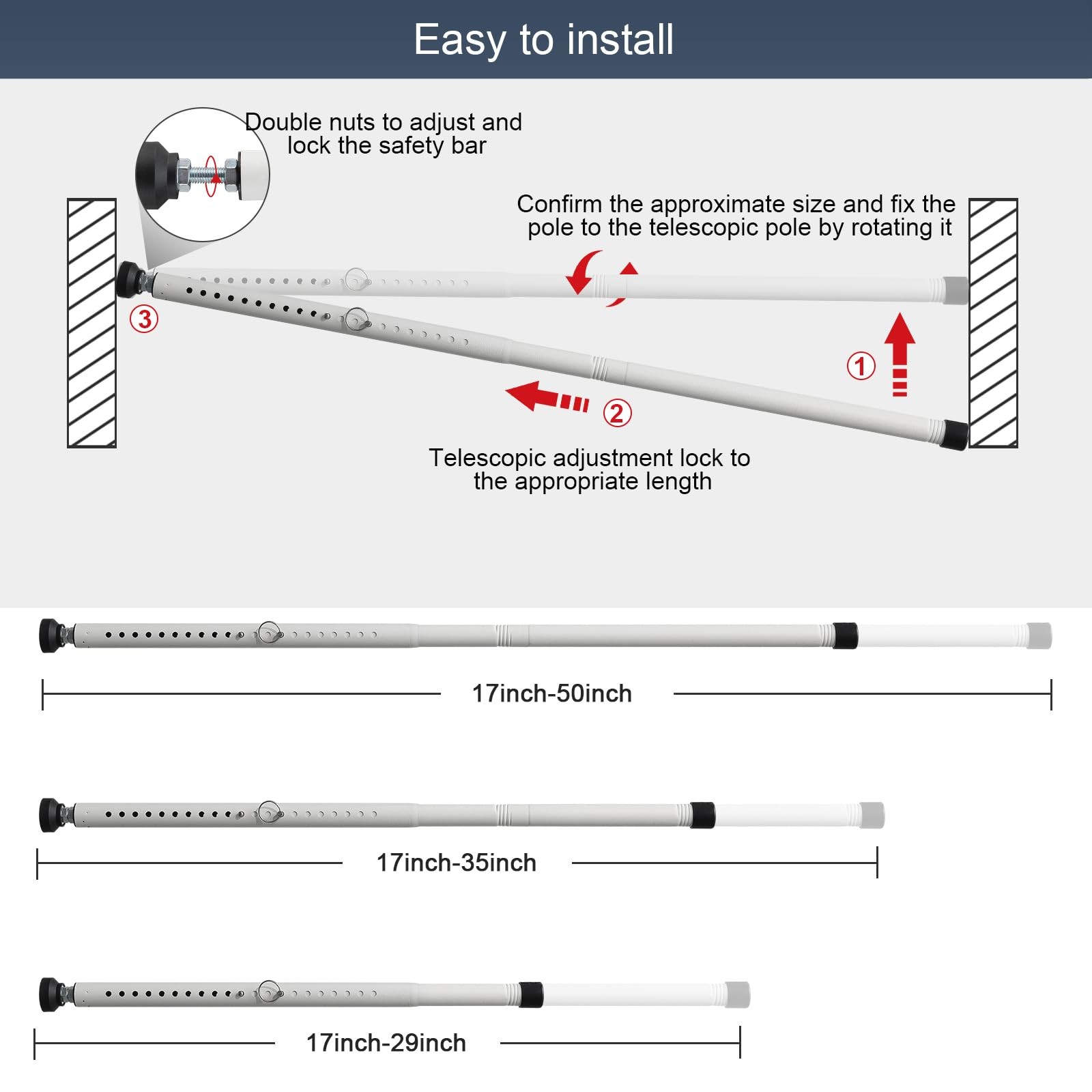 DIIG Sliding Door Window Security Bar Adjustable 17.7-50.5" Locking Safety