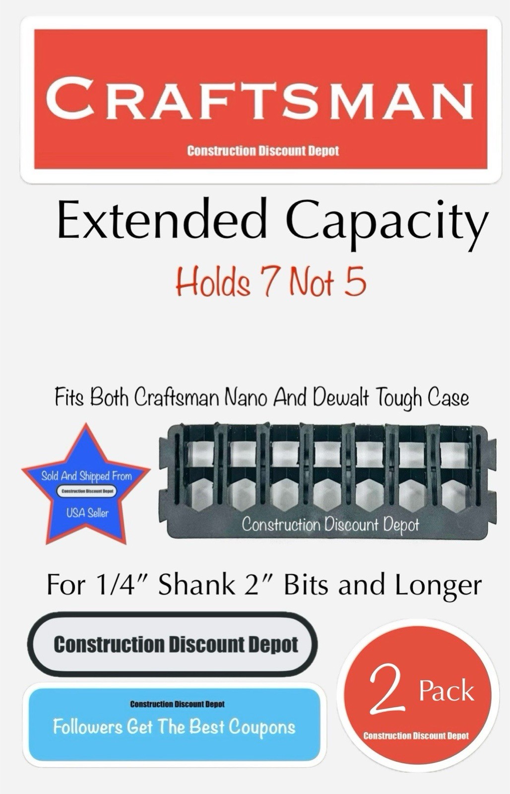 2 Pack EXTENDED CAPACITY Craftsman Bit Holder Compatible with Tough Case & Nano