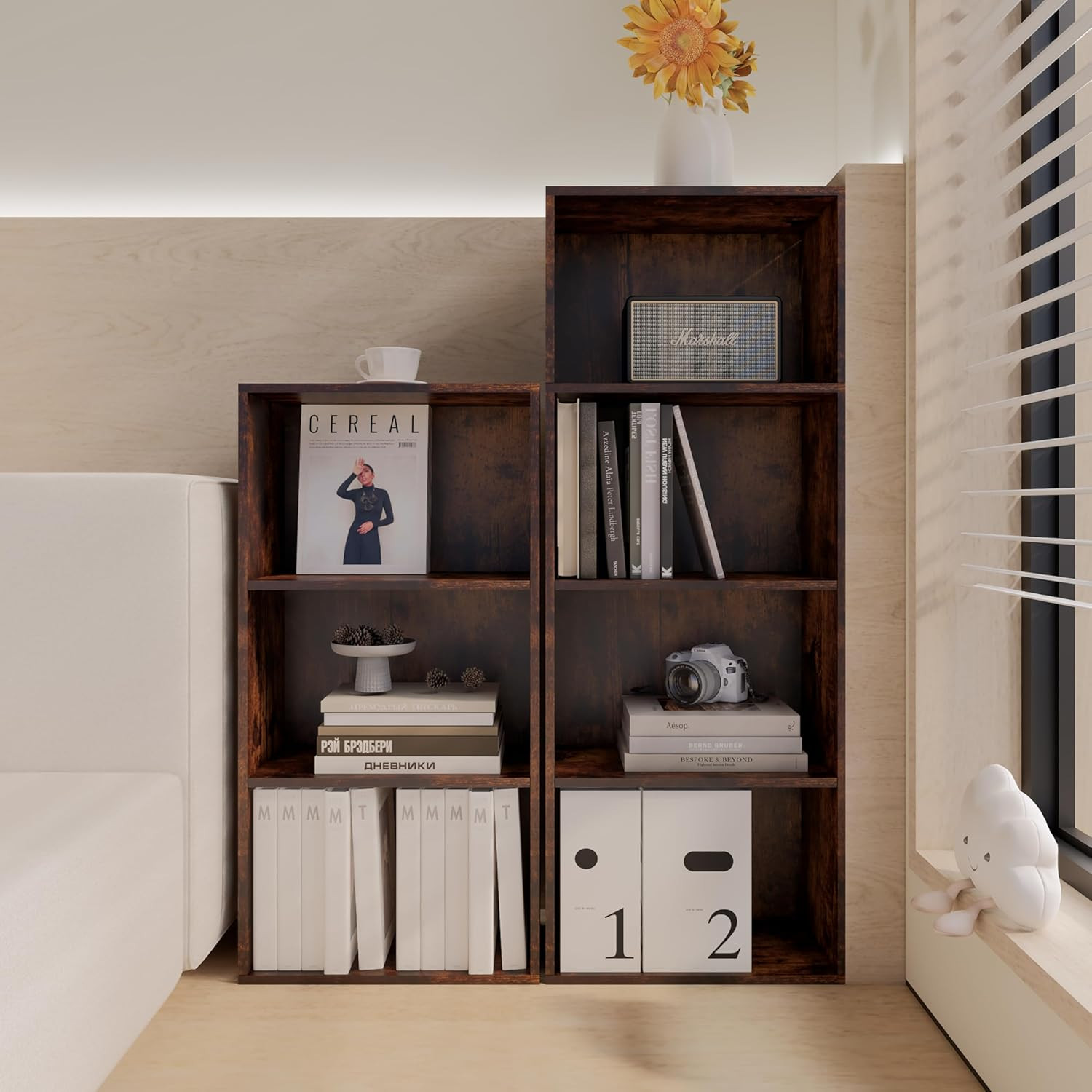 Cube Storage Organizer,Wooden Low Bookcase with Closed Back Panel,Freestanding S