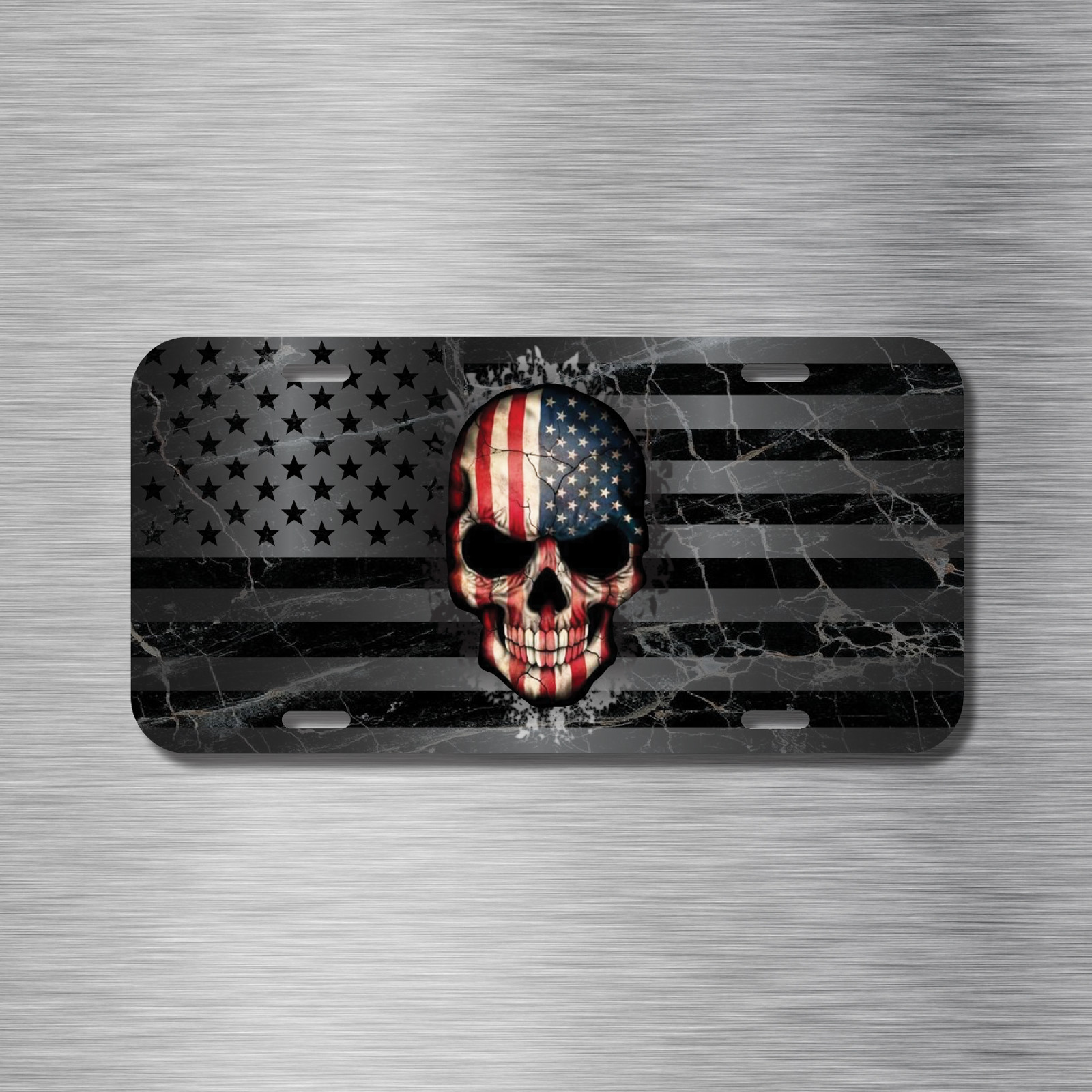 USA US Skull Grey American Flag Baddass  Vehicle License Plate Auto Car Tag NEW