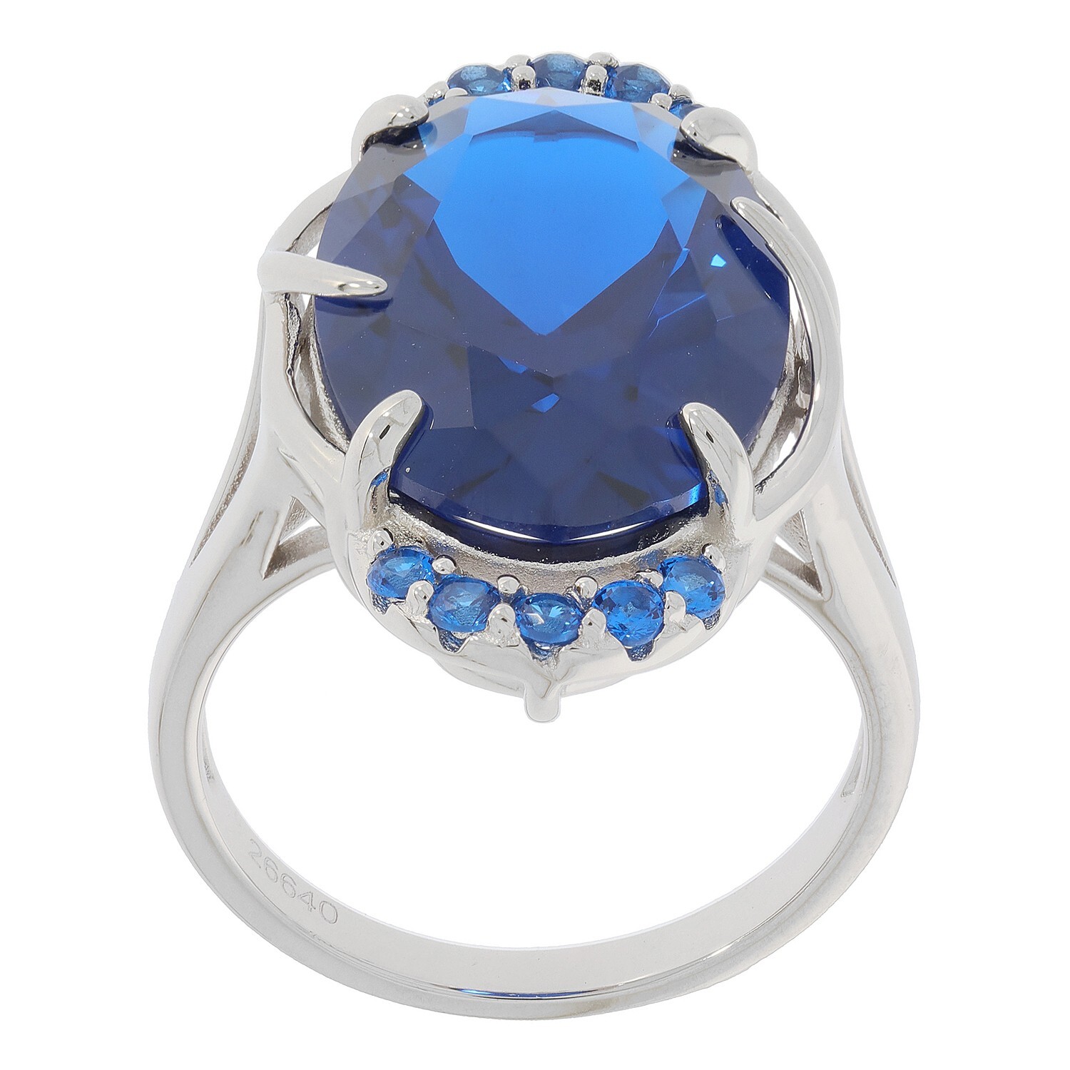 Sterling Silver Semi Mount Ring Setting Oval OV 18x13mm Accent White Topaz