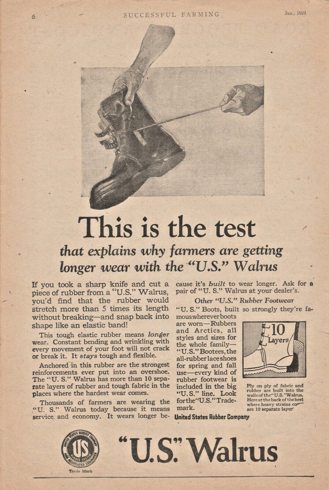 Original 1924 "U.S." Walrus Boots Magazine Ad