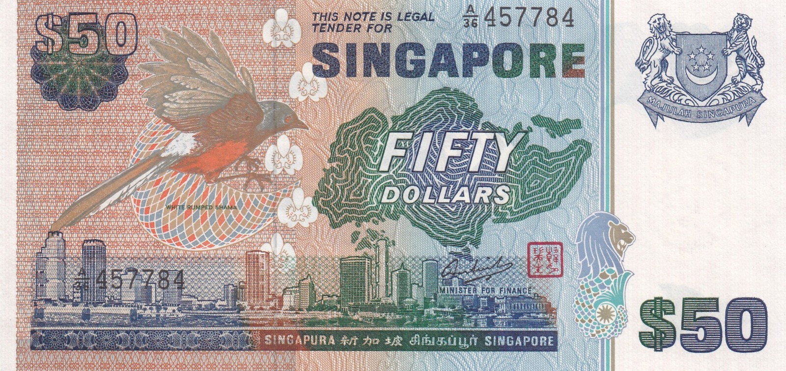 BANK OF SINGAPORE 50 DOLLARS 1976 XF P-13