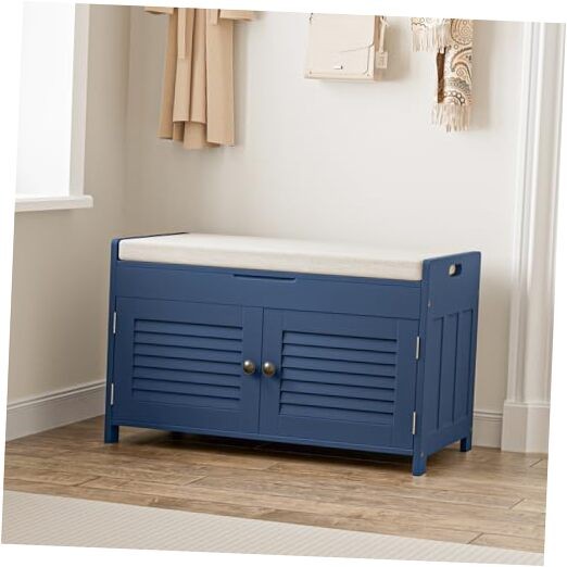 Shoe Storage Bench with Lift Top Storage, Entryway Bench with Cushioned Blue