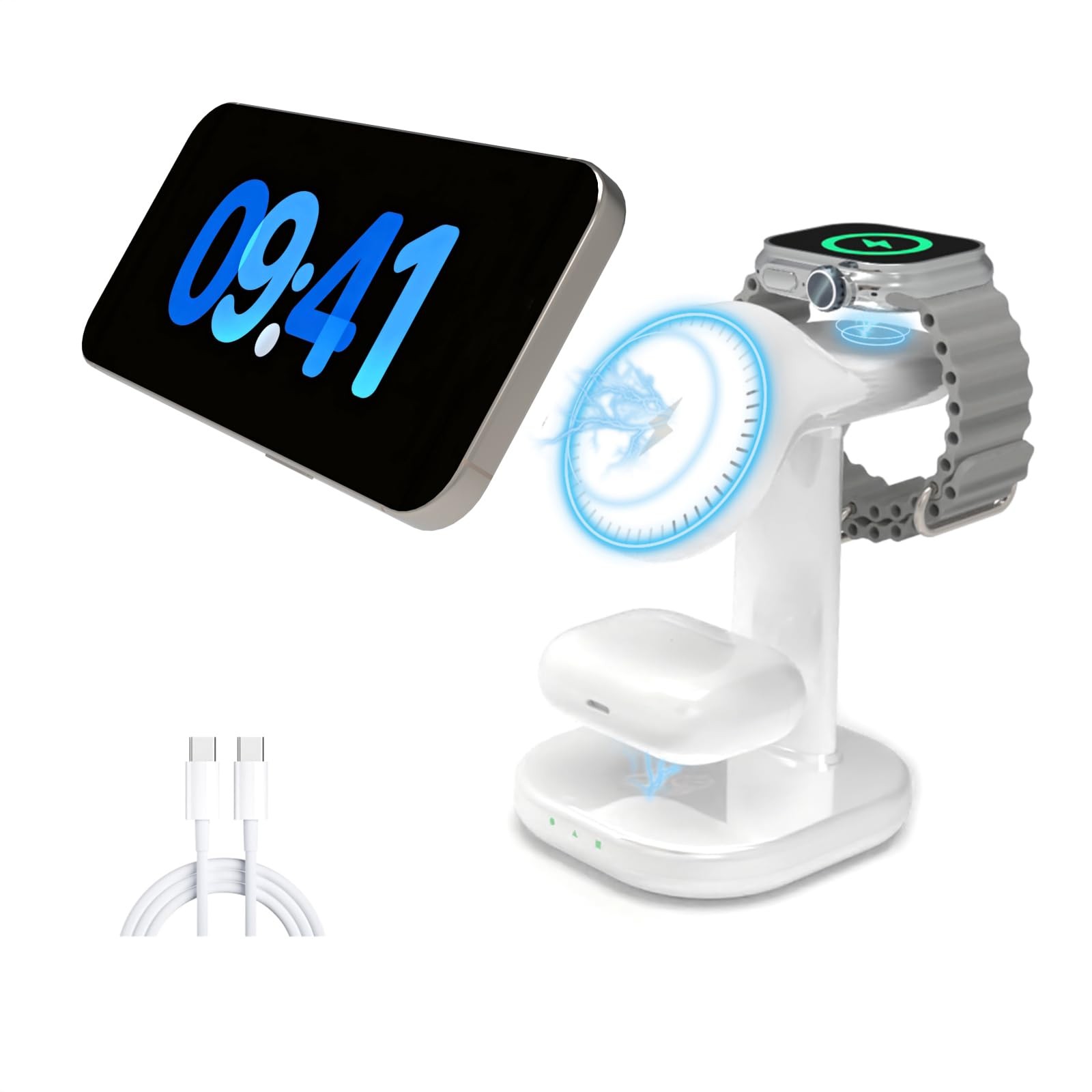 3 in 1 Wireless Charging Station for Magsafe Charger Stand,Magnetic White