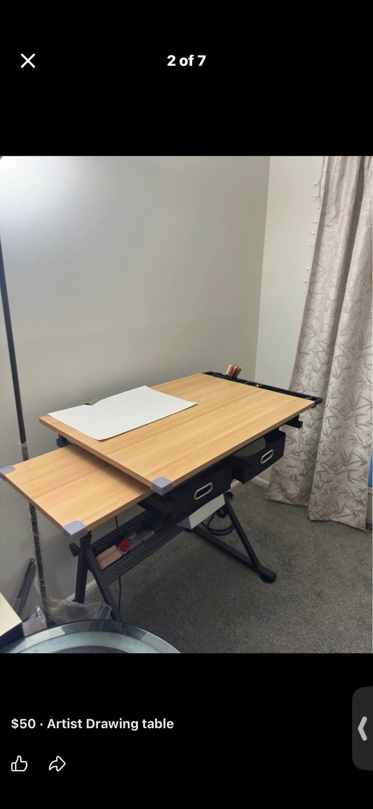 Artist Drawing Table Adjustable Surface with Storage Drawers