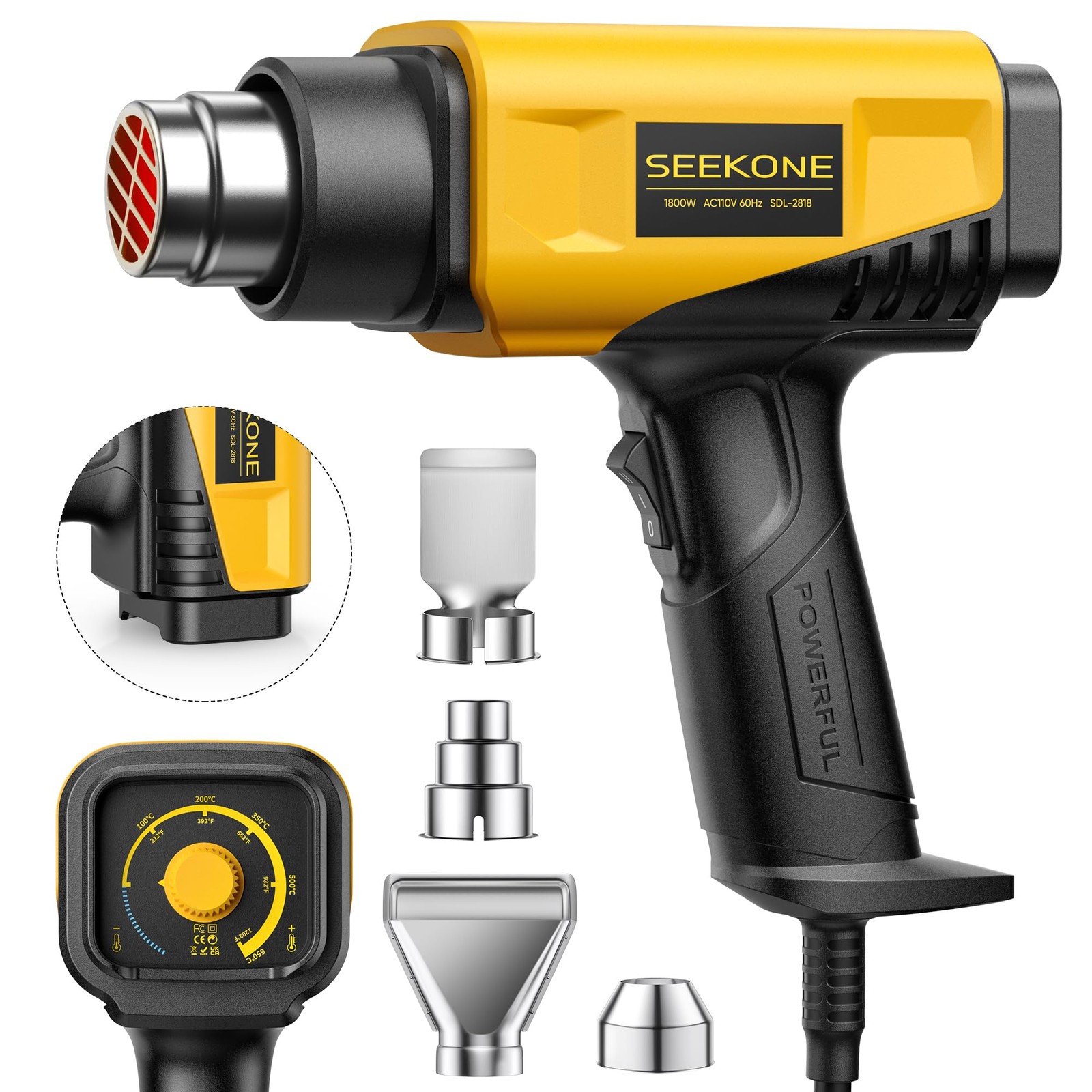 SEEKONE 1800W Heat Compact Design Heavy Duty Hot Air 122℉-1202℉（50℃- 650℃）Var...