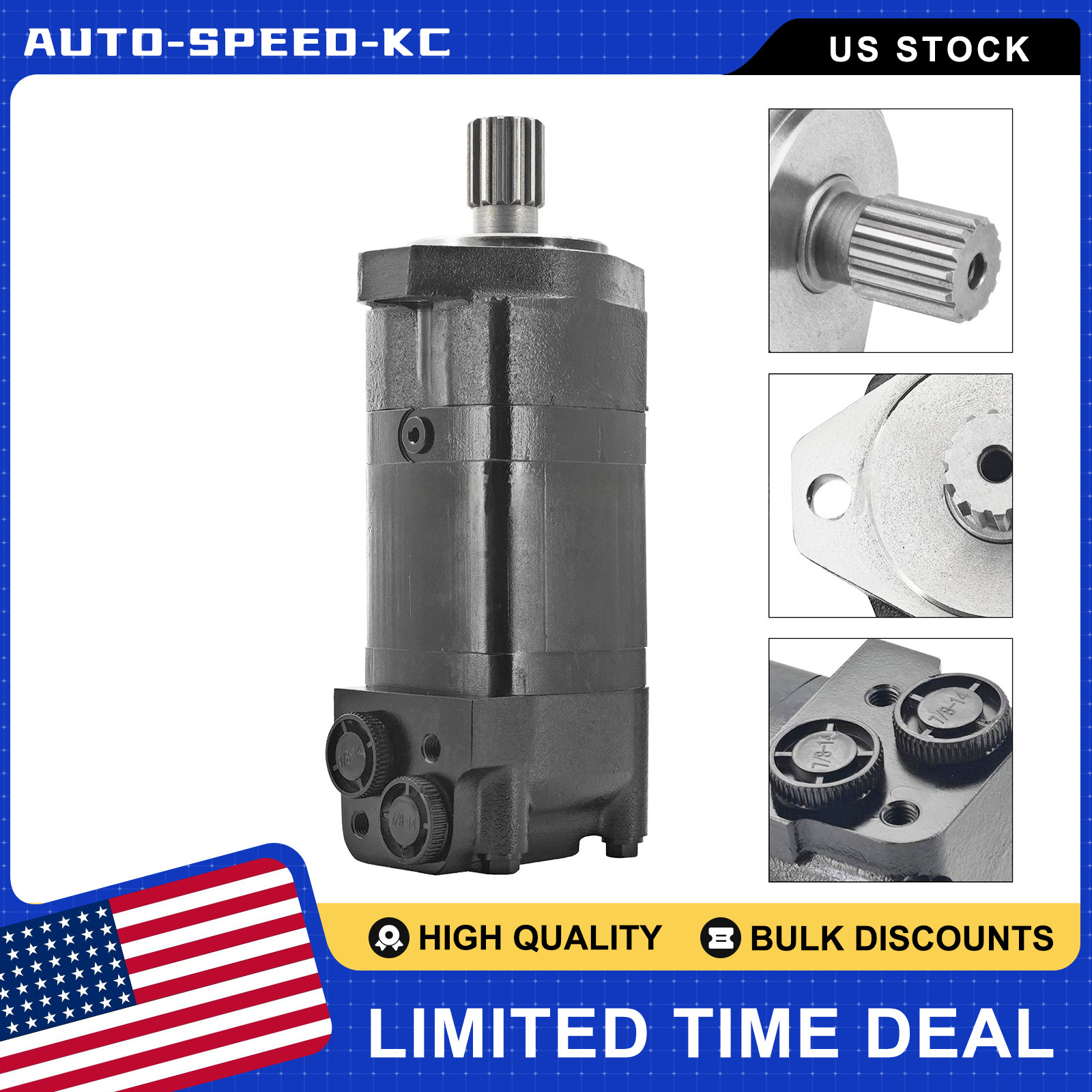 Hydraulic Motor 305943 for Broce 350-SERIES CR350 Broom Sweeper 14-Tooth Splined