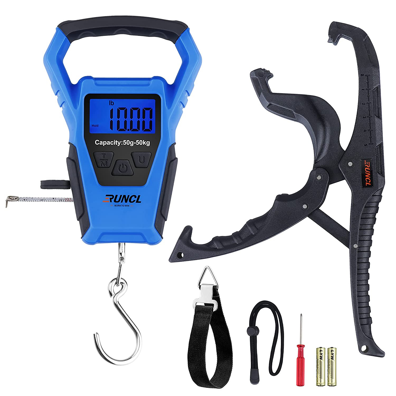 Waterproof Fishing Scale with Lip Gripper, Digital Hanging Scale with 40 Inch Bu