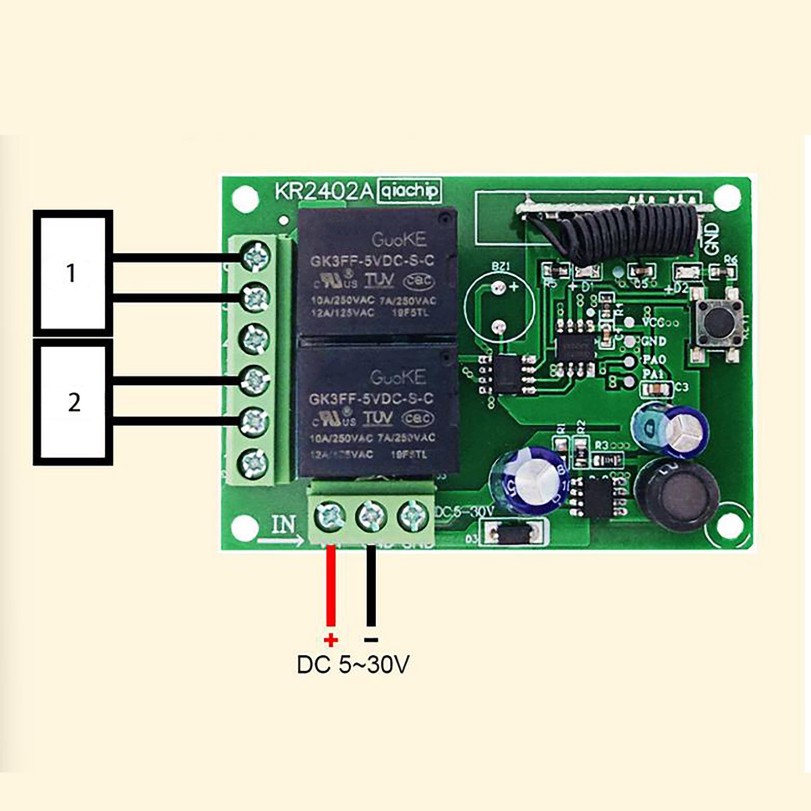 DC 6V 12V 24V 2CH RF Relay Transmitter Wireless Remote Control 433MHz Universal
