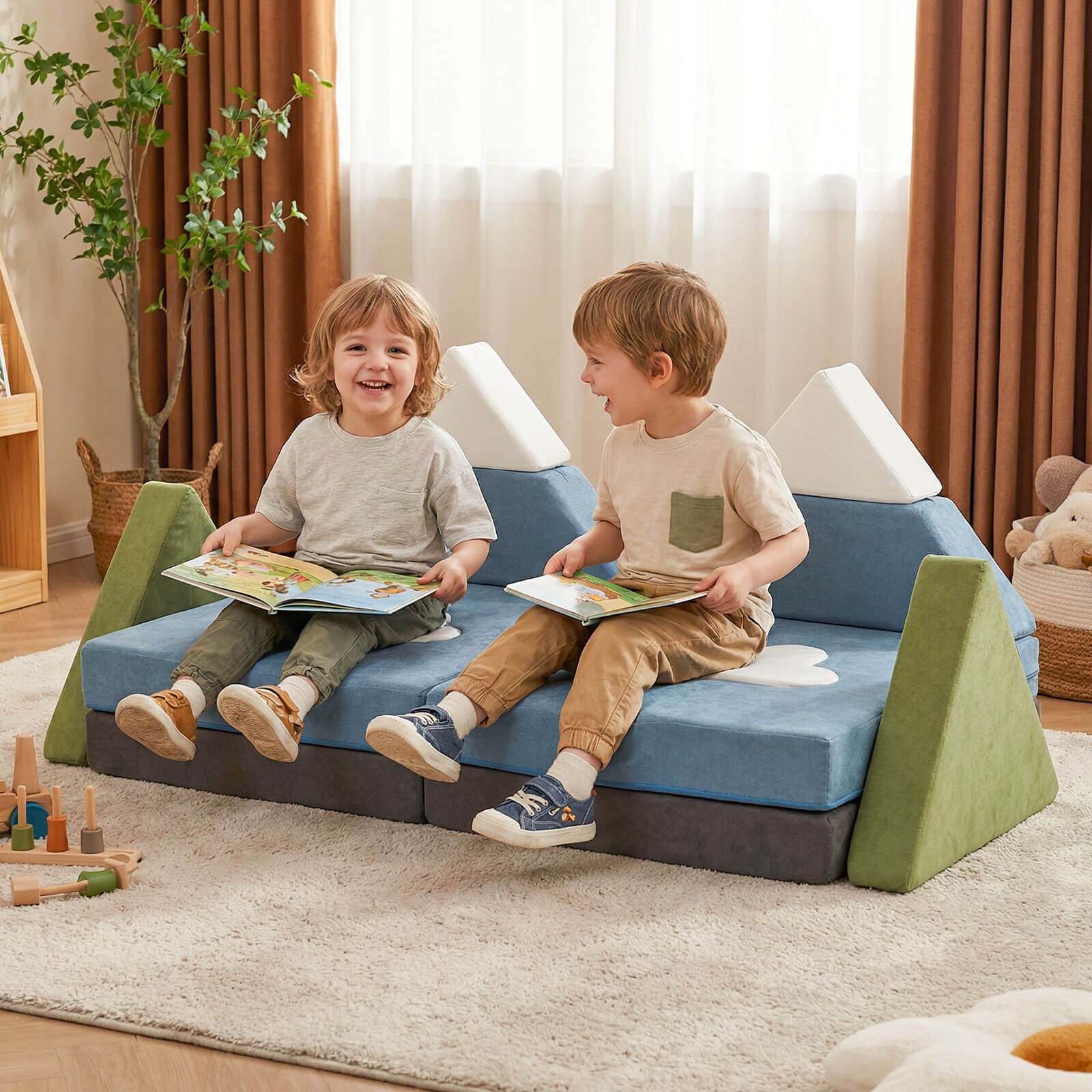 12 PCS Modular Kids Play Couch Snow Mountain Theme Toddler Foam Building Fort