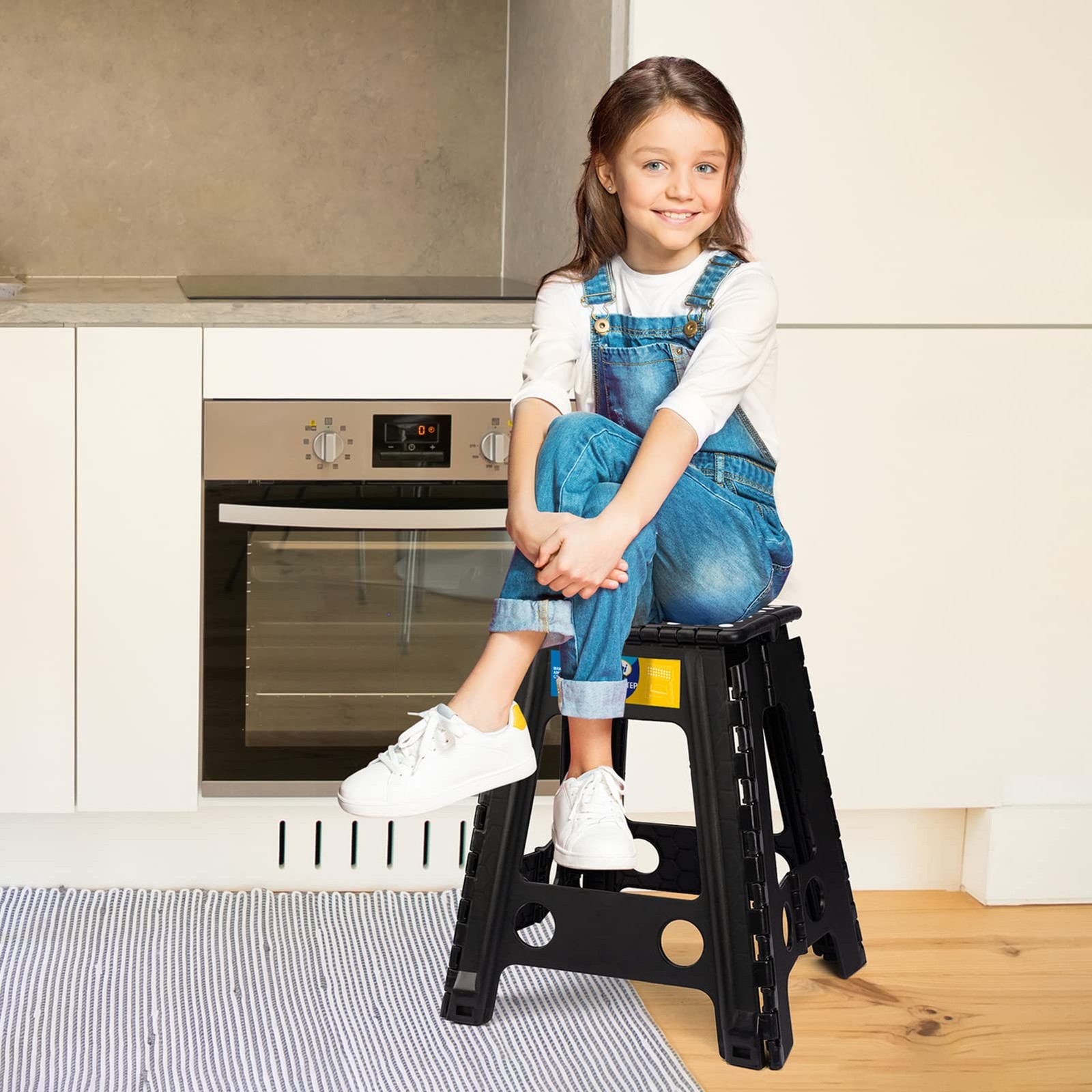 18" Folding Step Stool for Adults and Kids Holds Up to 300 lbs,Non-Slip Foldi...