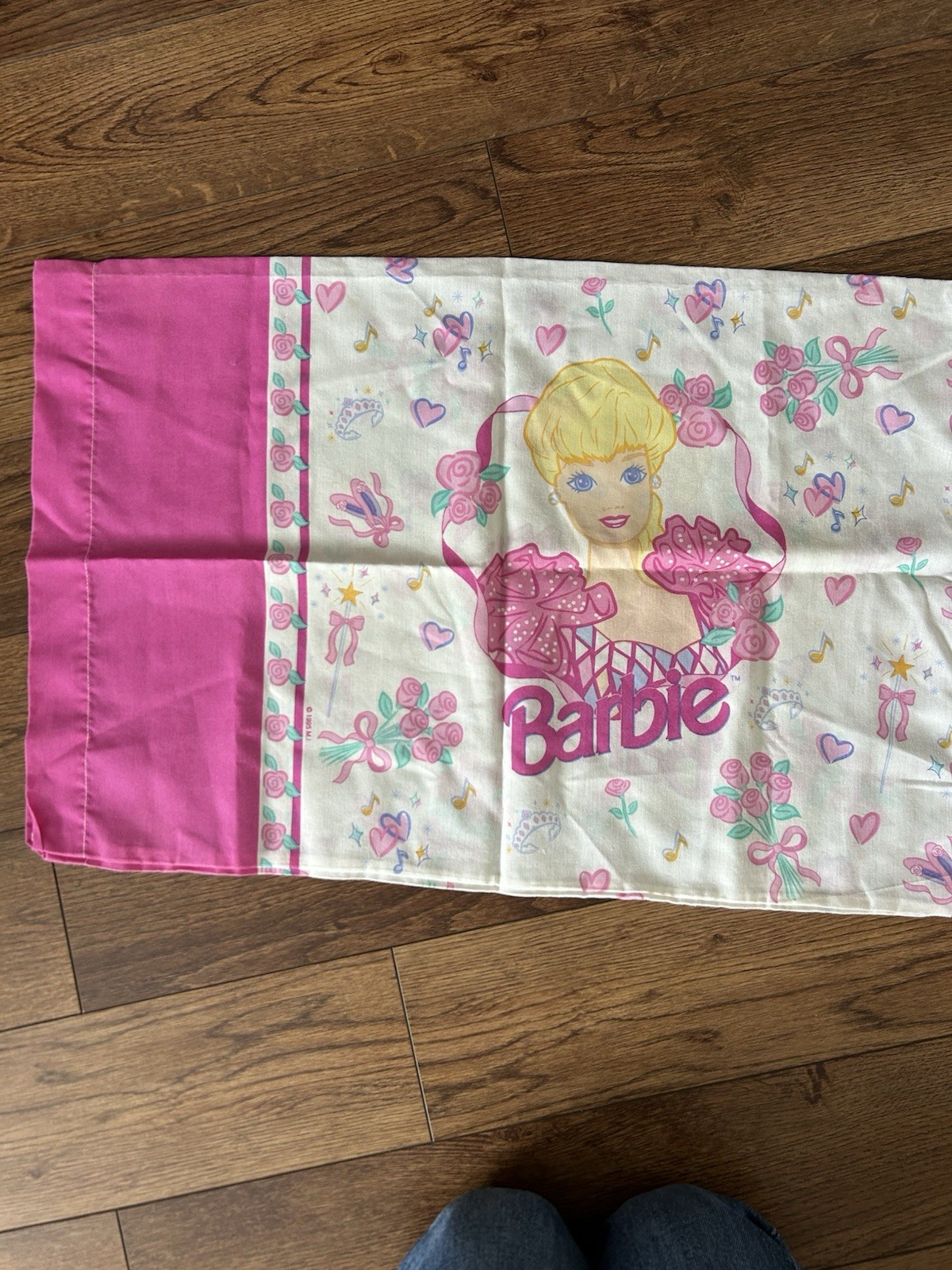 Barbie Standard Pillowcase Vintage 1995 Pink Roses Pillow Case Floral