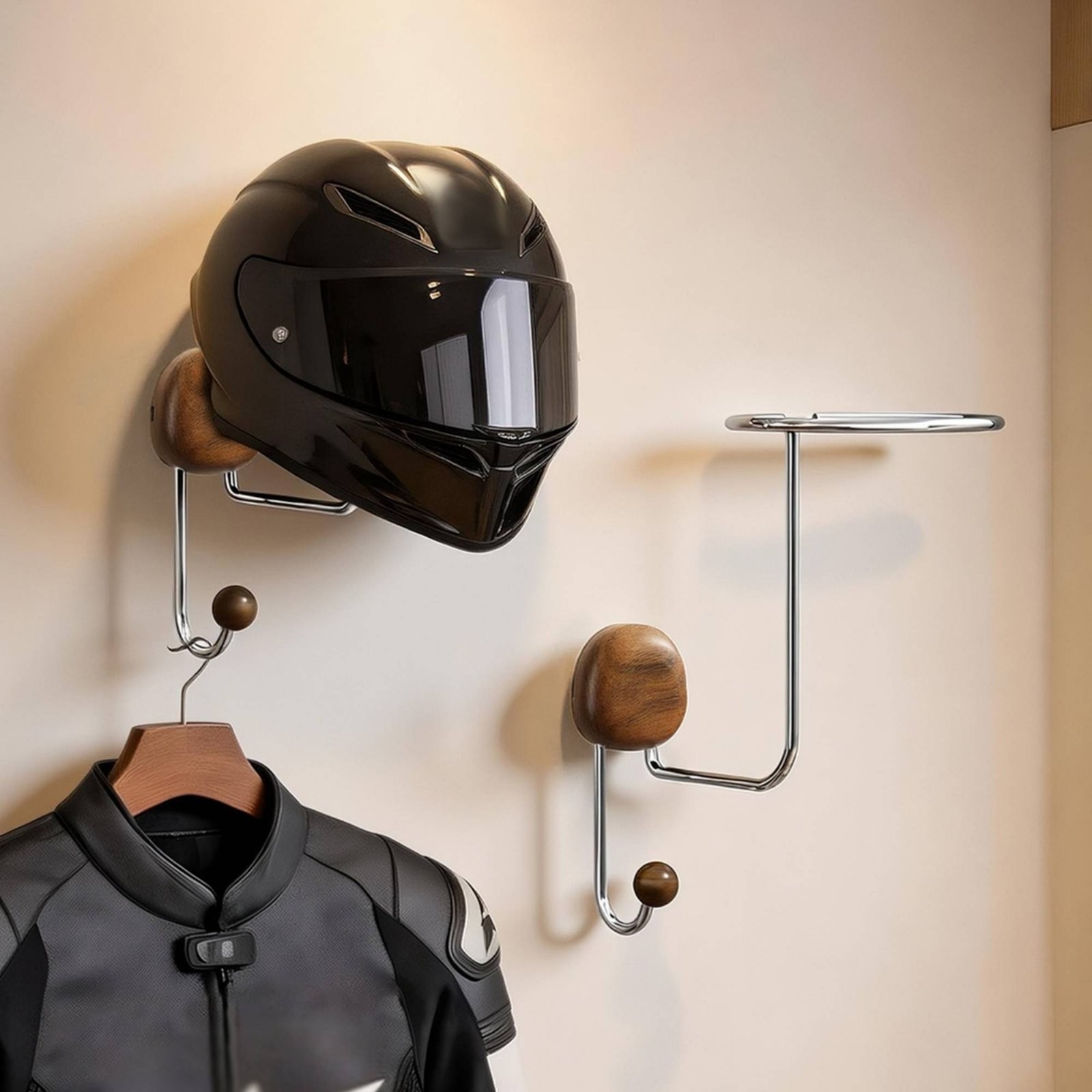 Motorcycle Helmet Rack Punch-Tool-Less Wall Mounted Helmet Holder Easy