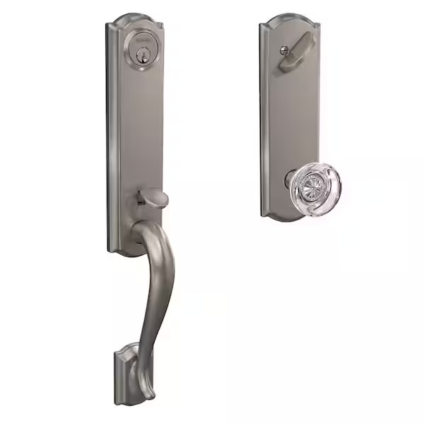 Schlage Camelot Satin Nickel Single Cylinder Handleset FCT60 CAM 619 HOB CAM