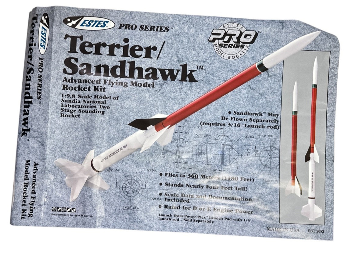 RARE Estes Pro Series Terrier Sandhawk Flying Model Rocket Launch Kit 2083 Boxed