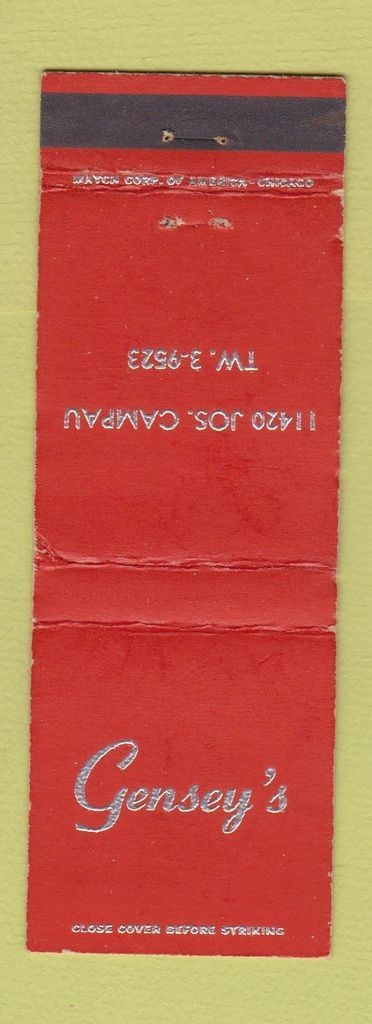 Matchbook Cover - Gensey's