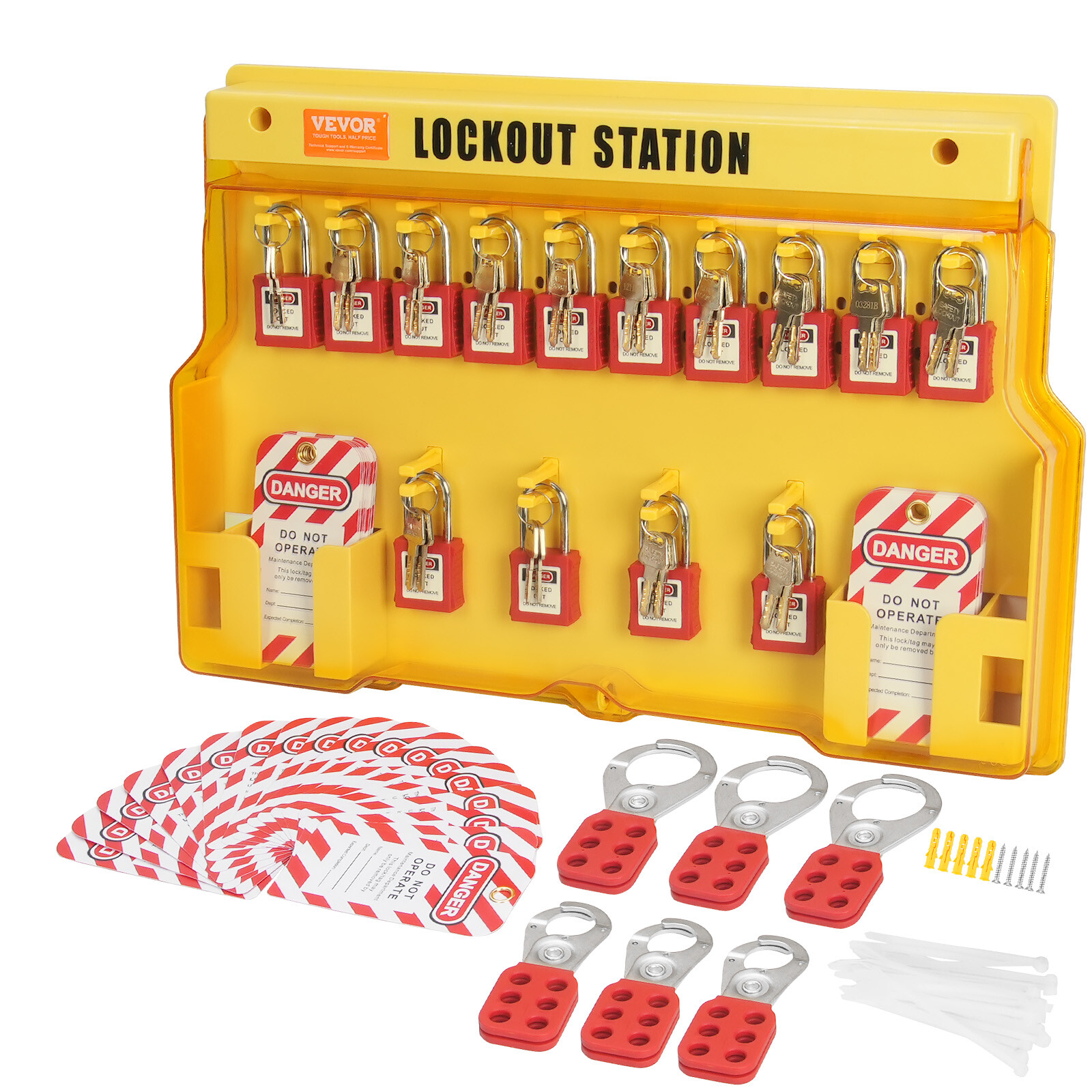 VEVOR 60 PCS Electrical Lockout Tagout Kit Safety Padlocks Hasps Tags Ties Board