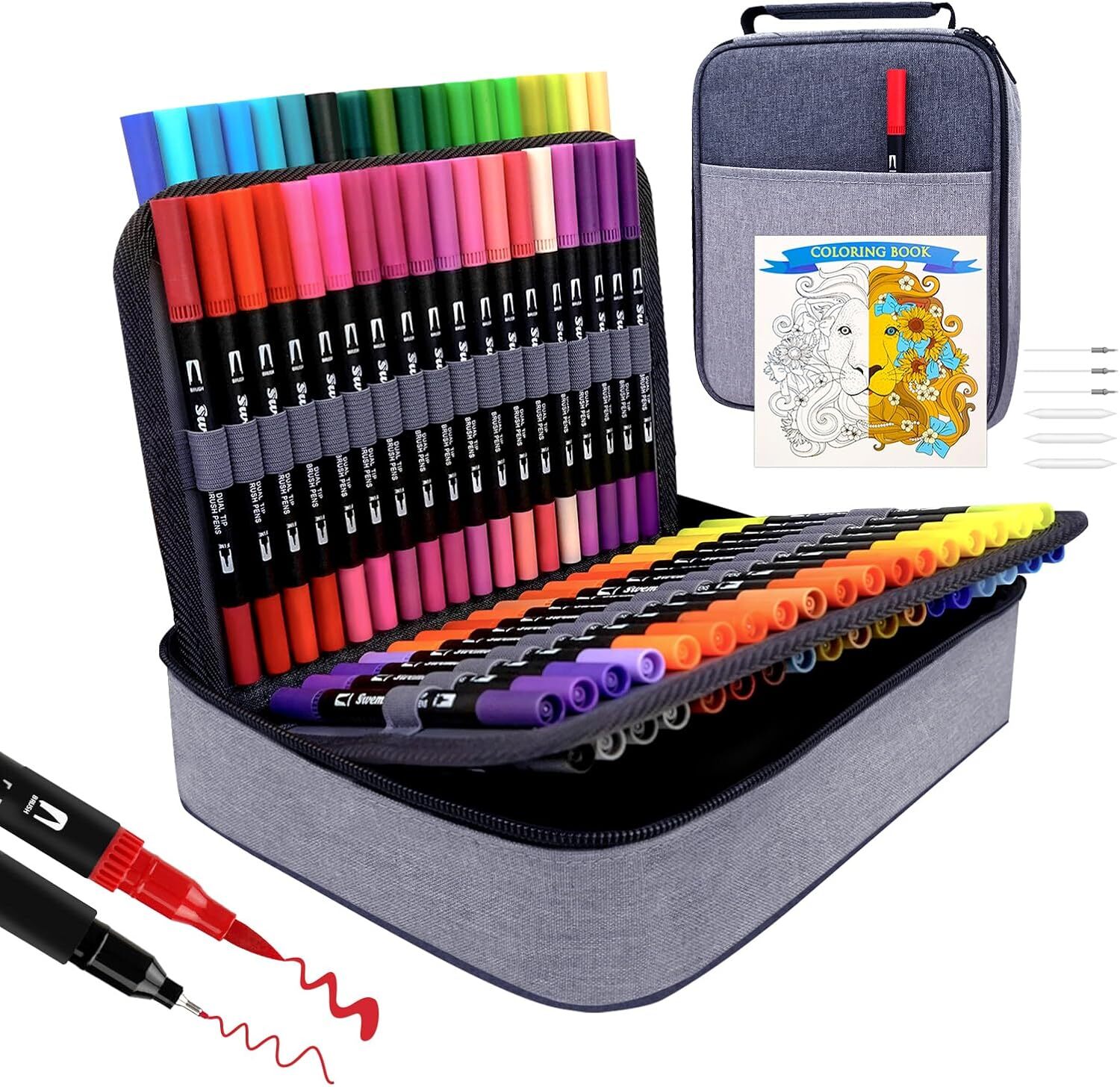 Markers for Adult Coloring Book, 72 Colors Art Markers Set Dual Tip Brush Pen, C