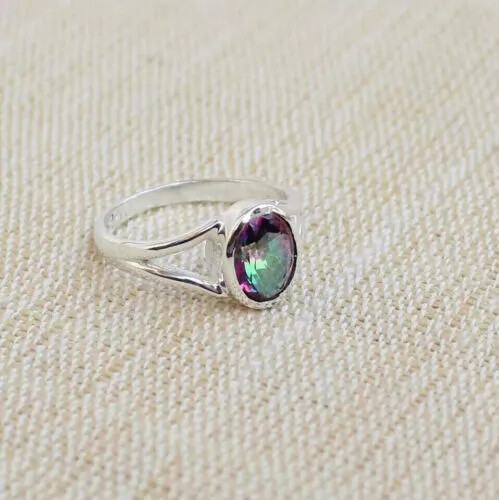 Mysti Topaz Gemstone Ring Solid 925 Silver Statement Birthday Ring All Size R186