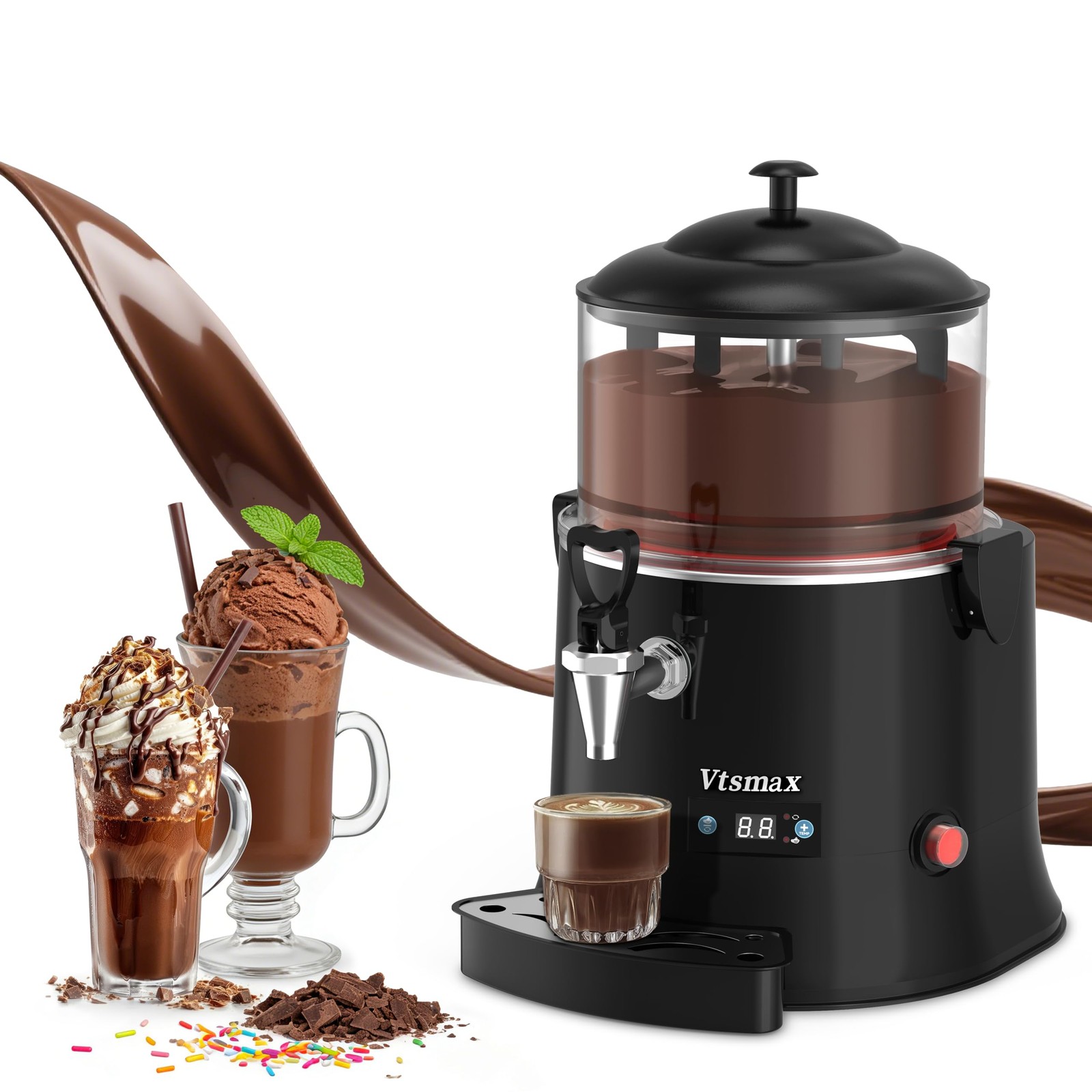 Vtsmax 5L/1.3Gal Commercial Hot Chocolate Machine Hot Drink Dispenser, 86-194°F