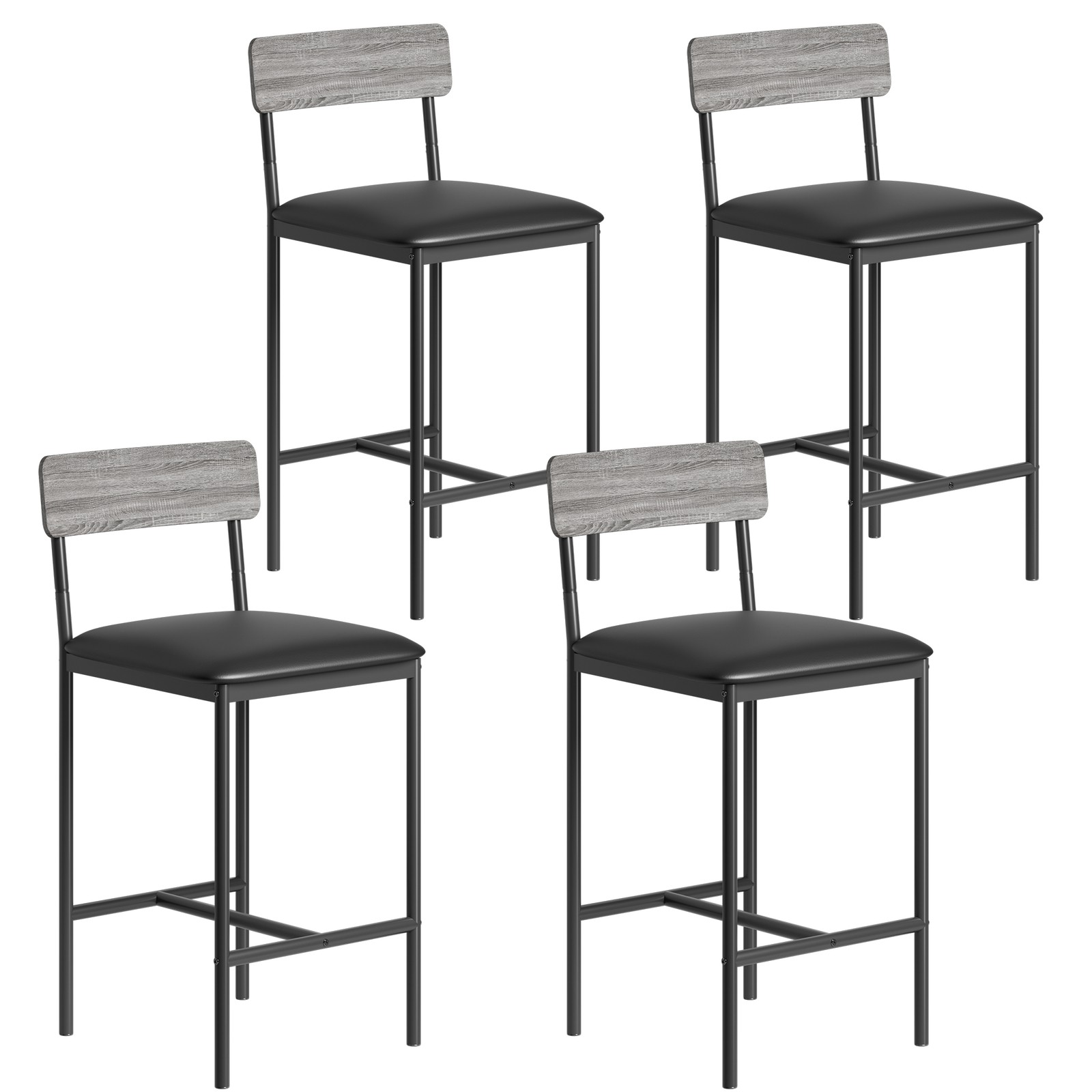 Set of 2/4 Leather Bar Stools Counter Height Kitchen Stools with Back Support
