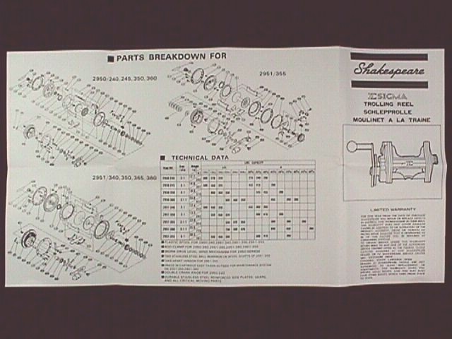SHAKESPEARE SIGMA TROLLING  REEL OWNER MANUALS - REPRO