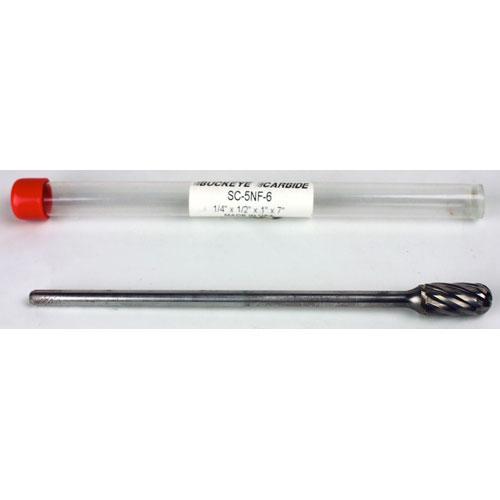 Carbide Burr (SC-5NF-6) Cylindrical Ball Nose - Aluminum Cut - 1/4 x 1/2 x 1 x 7