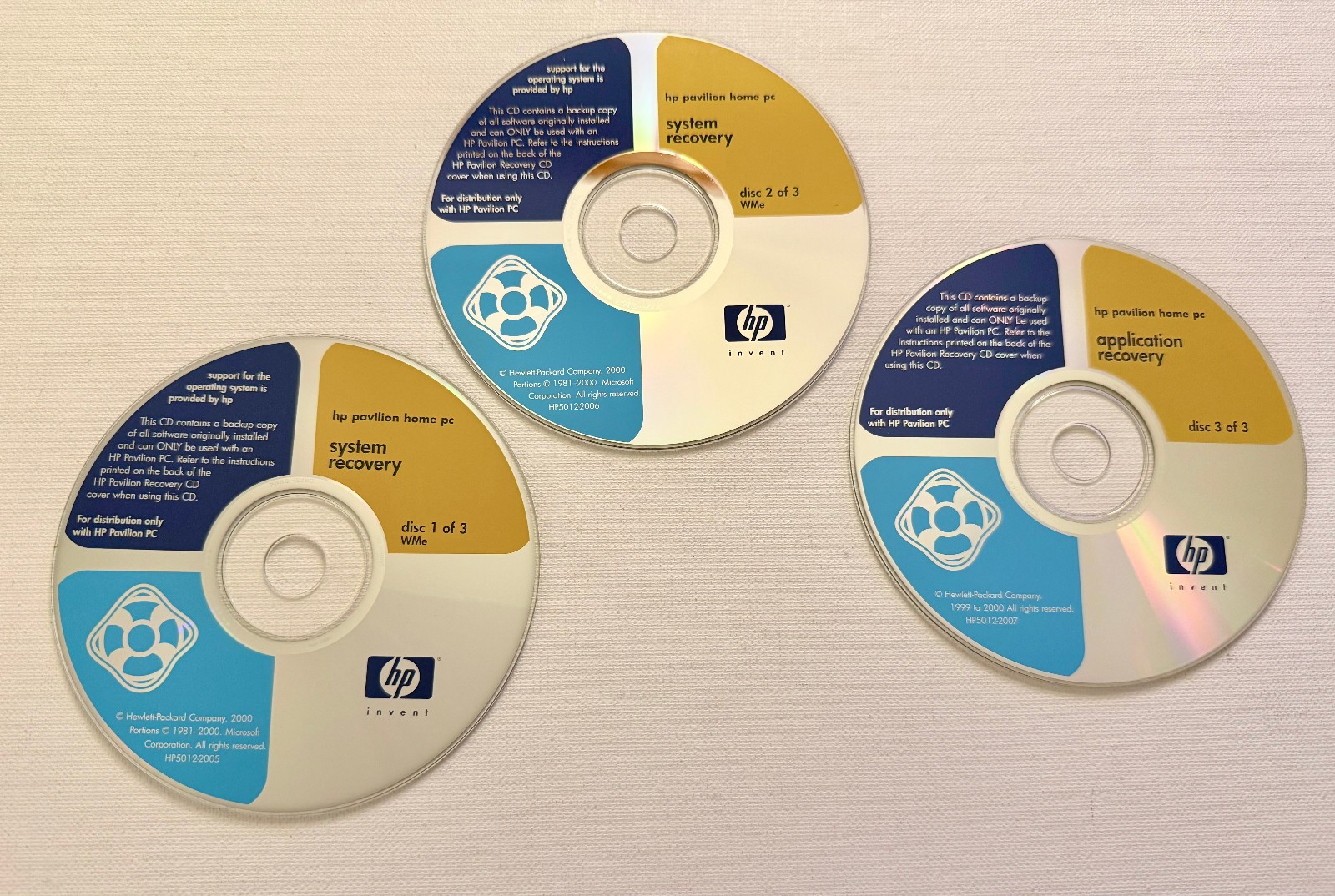 HP Pavilion Home PC System and Application Recovery Disc Set 1-3