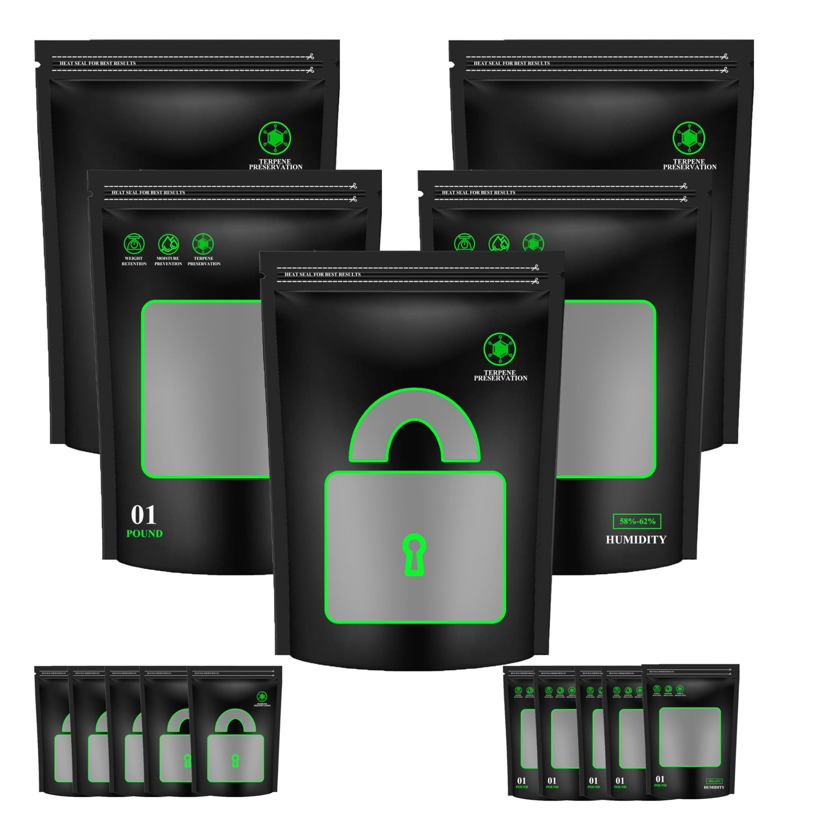 10 Pack 1 Pound Storage Terp Bags Bags,Lock & Seal Storage & Curing Bags Heat...