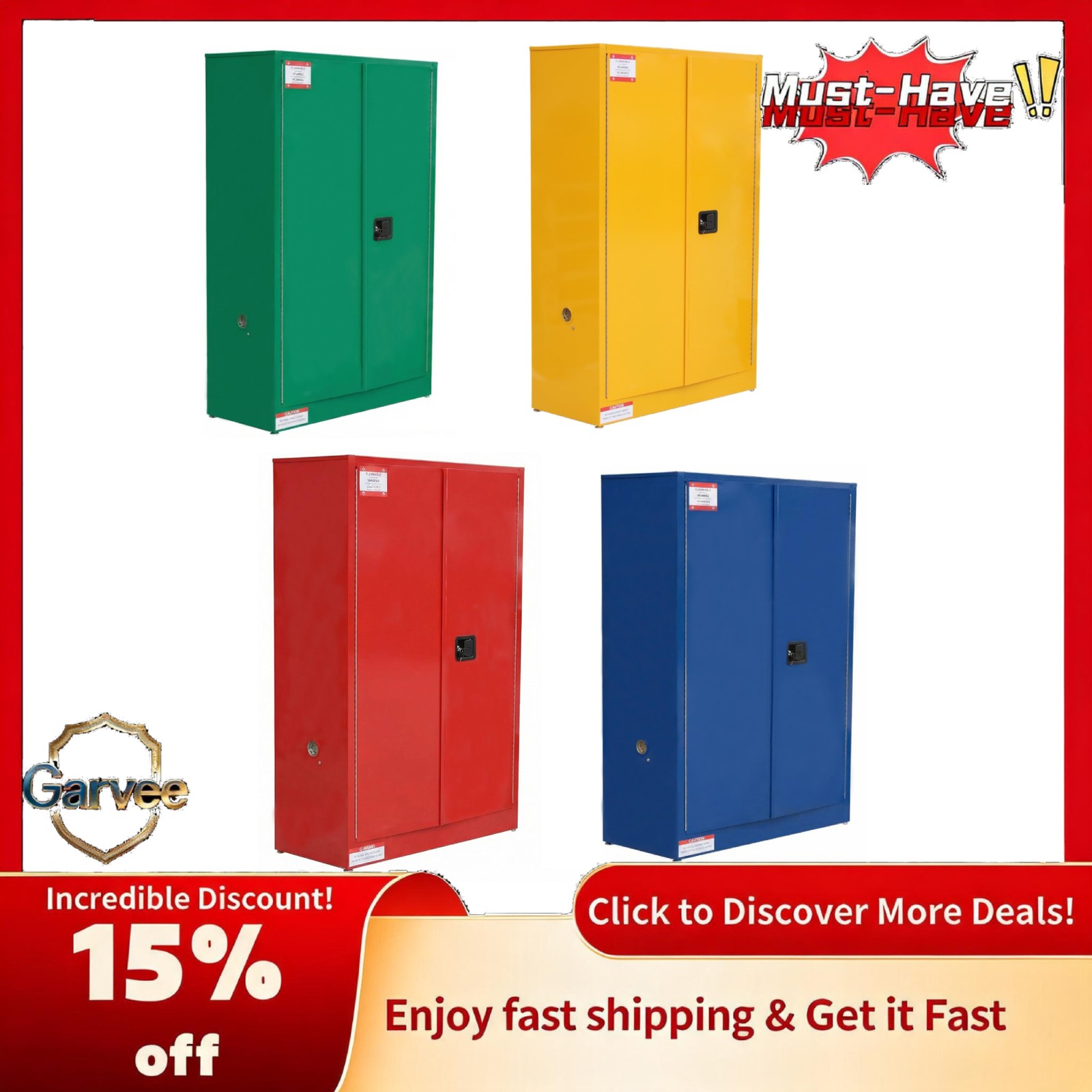 45 Gallon Flammable Safety Cabinet Industrial Hazardous Storage Fireproof Galvan