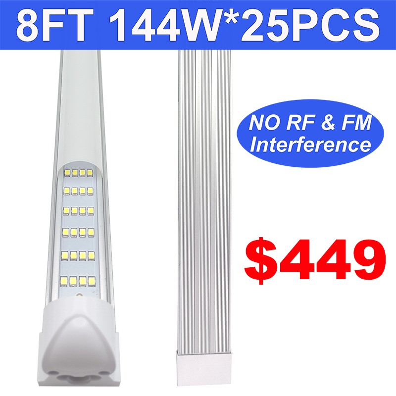 25 Pack Frost 8Ft Led Shop Light 8' Garage Ceiling Fixture 144W 18000Lm No RF FM