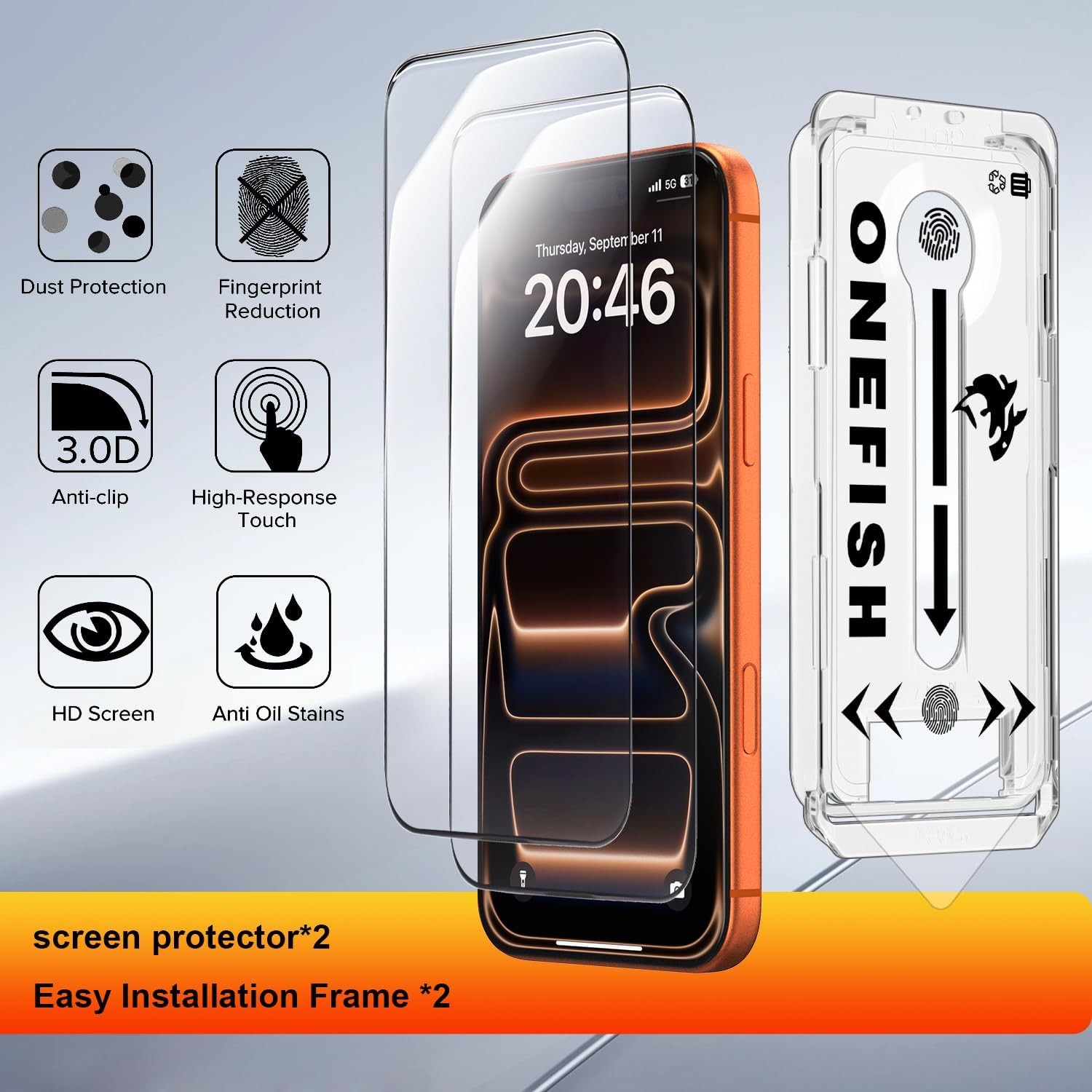 OneFish for iPhone 17 Pro Max Screen Protector 17 Max, HD Clear