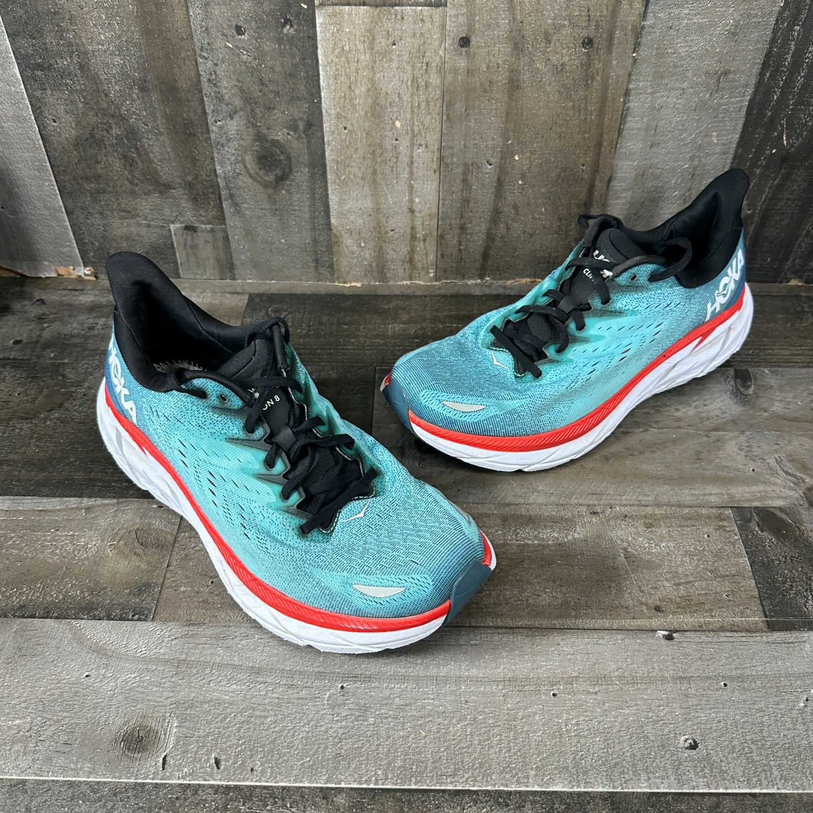 Hoka One One Men's Clifton 8  Real Teal Aquarelle Running SIZE 12 2E NO INSOLES